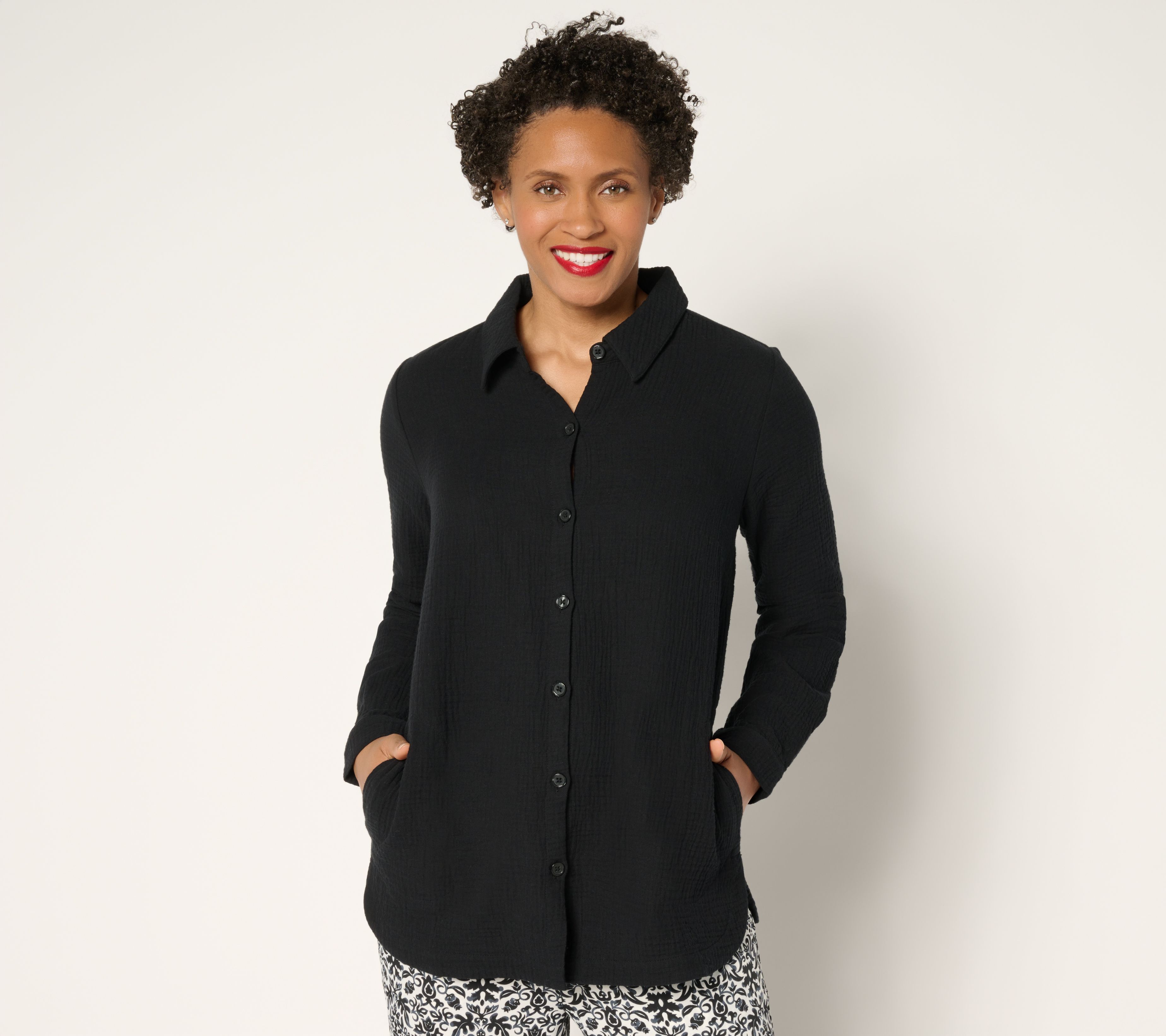 Belle Beach by Kim Gravel Petite Cotton Gauze Dolphin Hem Big Shirt