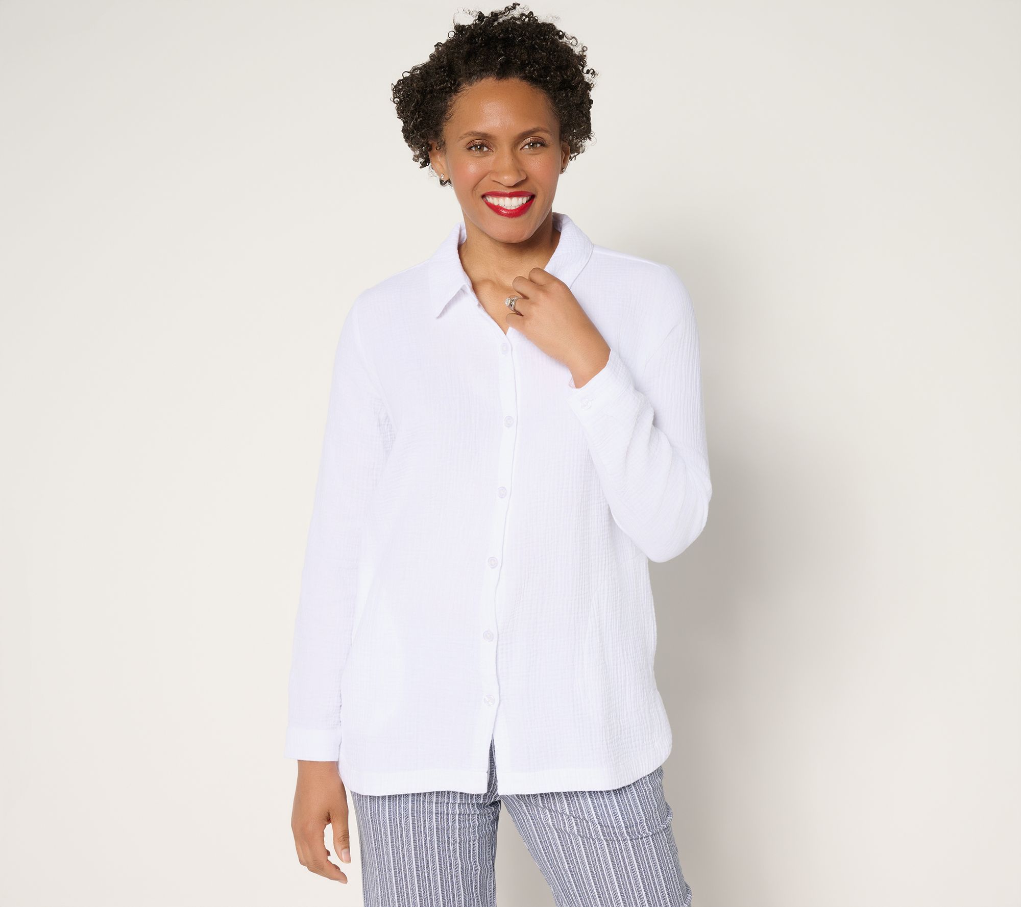 Belle Beach by Kim Gravel Petite Cotton Gauze Dolphin Hem Big Shirt