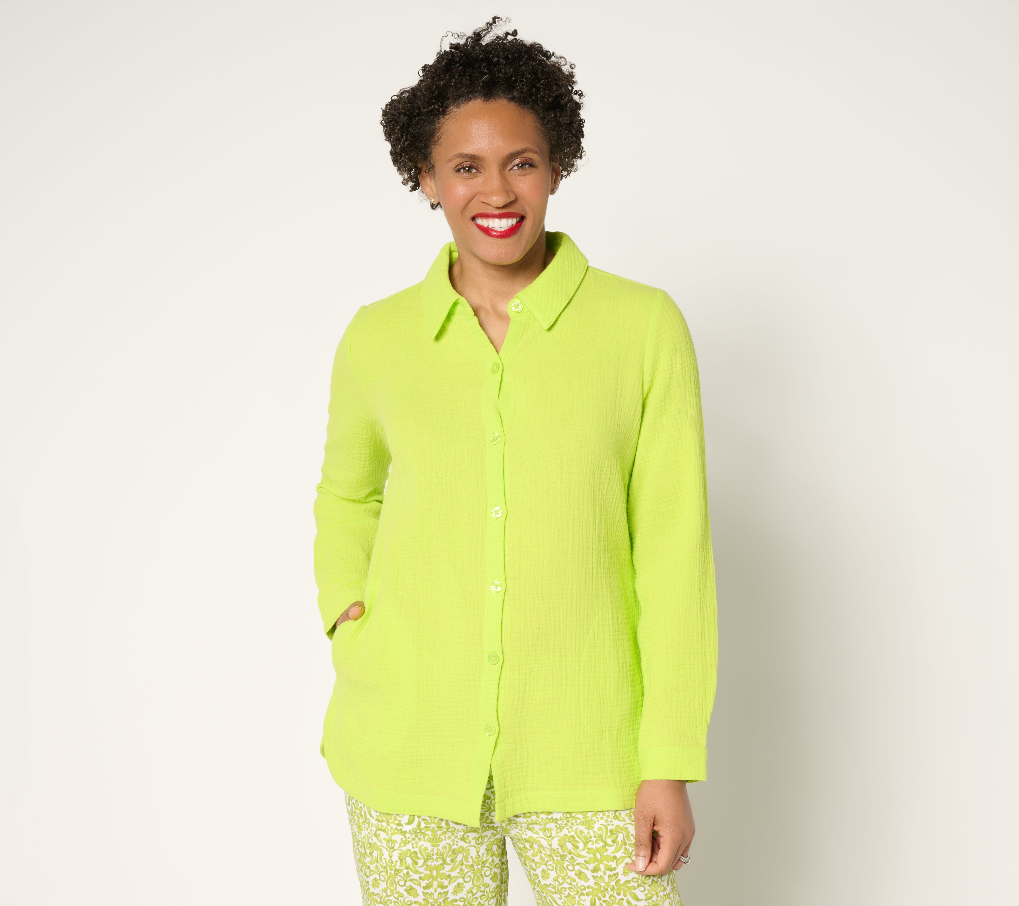Belle Beach by Kim Gravel Petite Cotton Gauze Dolphin Hem Big Shirt