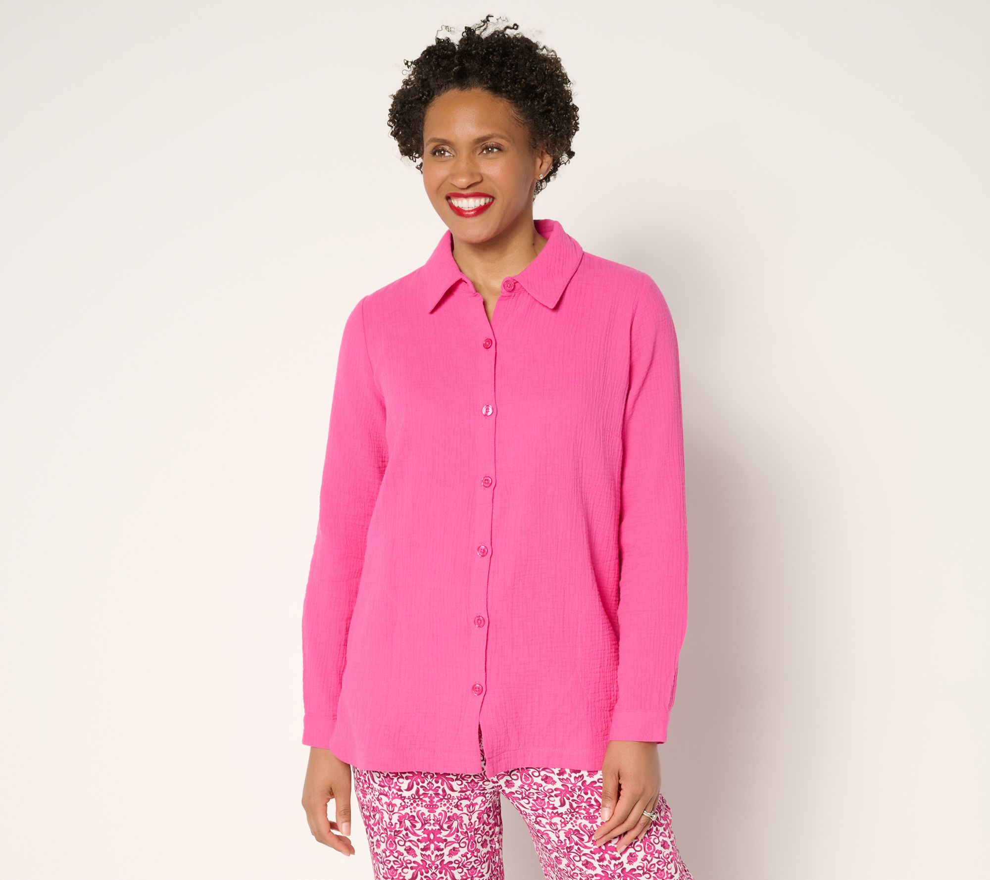 Belle Beach by Kim Gravel Petite Cotton Gauze Dolphin Hem Big Shirt