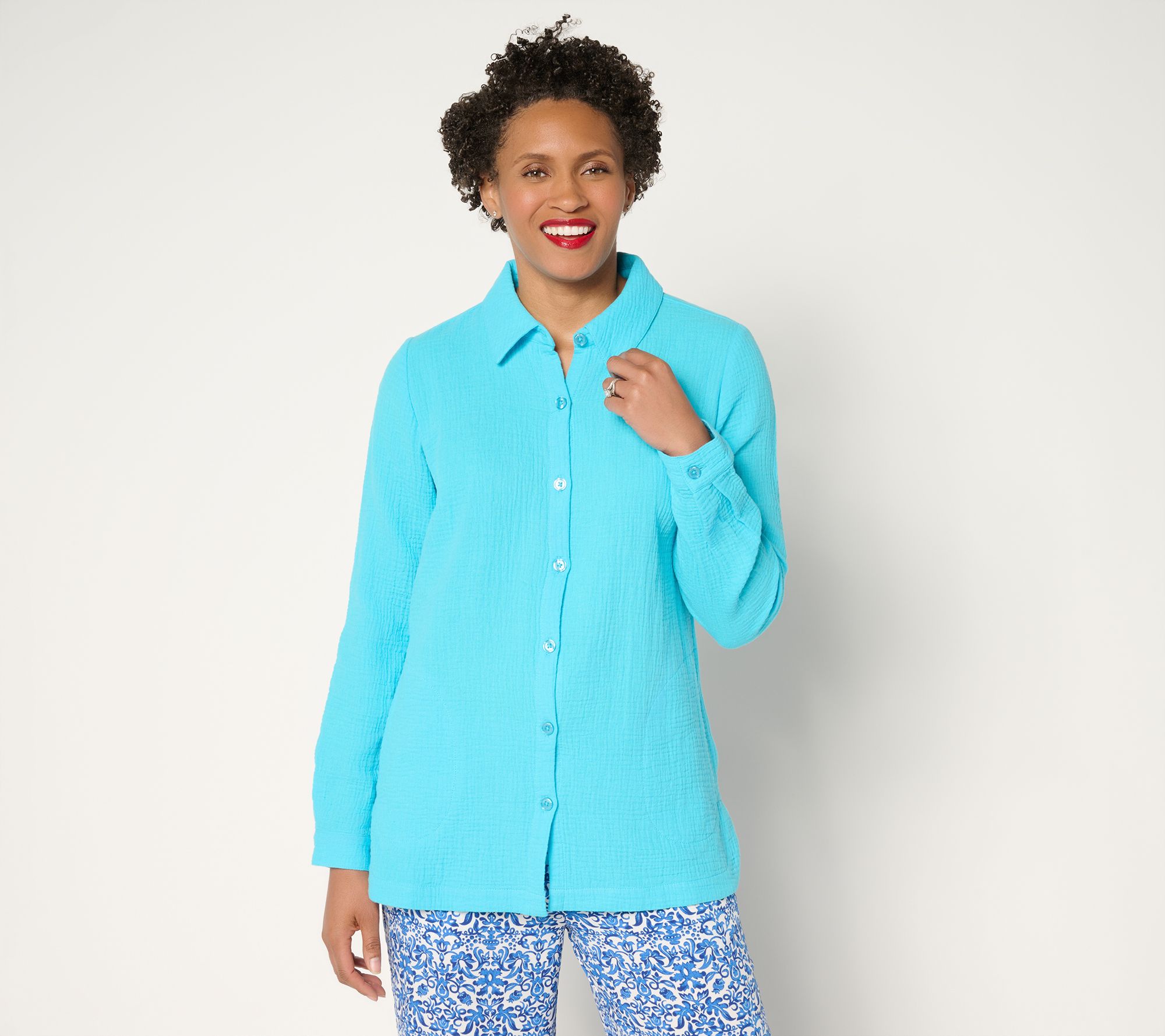 Belle Beach by Kim Gravel Petite Cotton Gauze Dolphin Hem Big Shirt