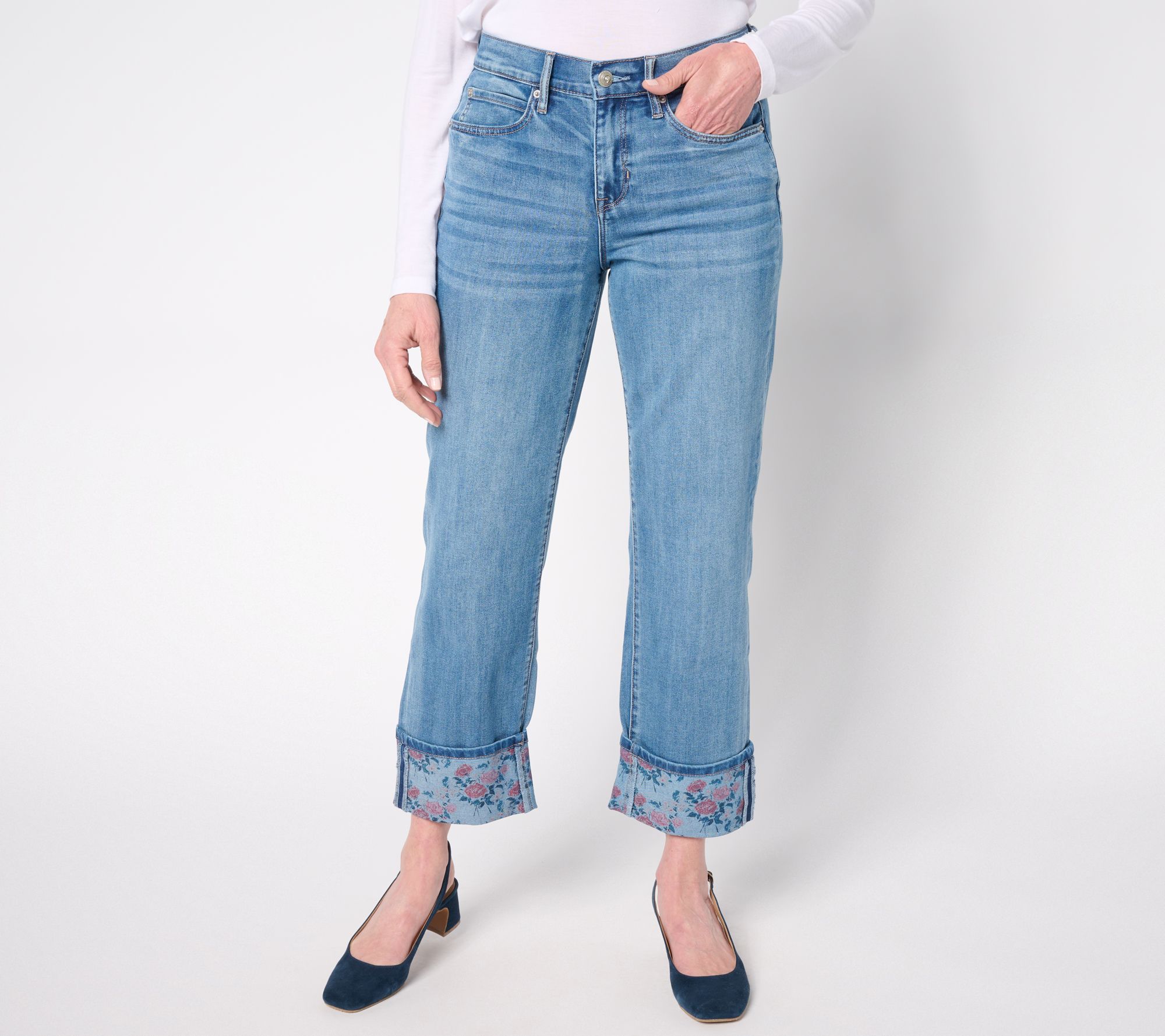 nicole by Nicole Miller Petite Stretch Printed Cuff Ankle Jean