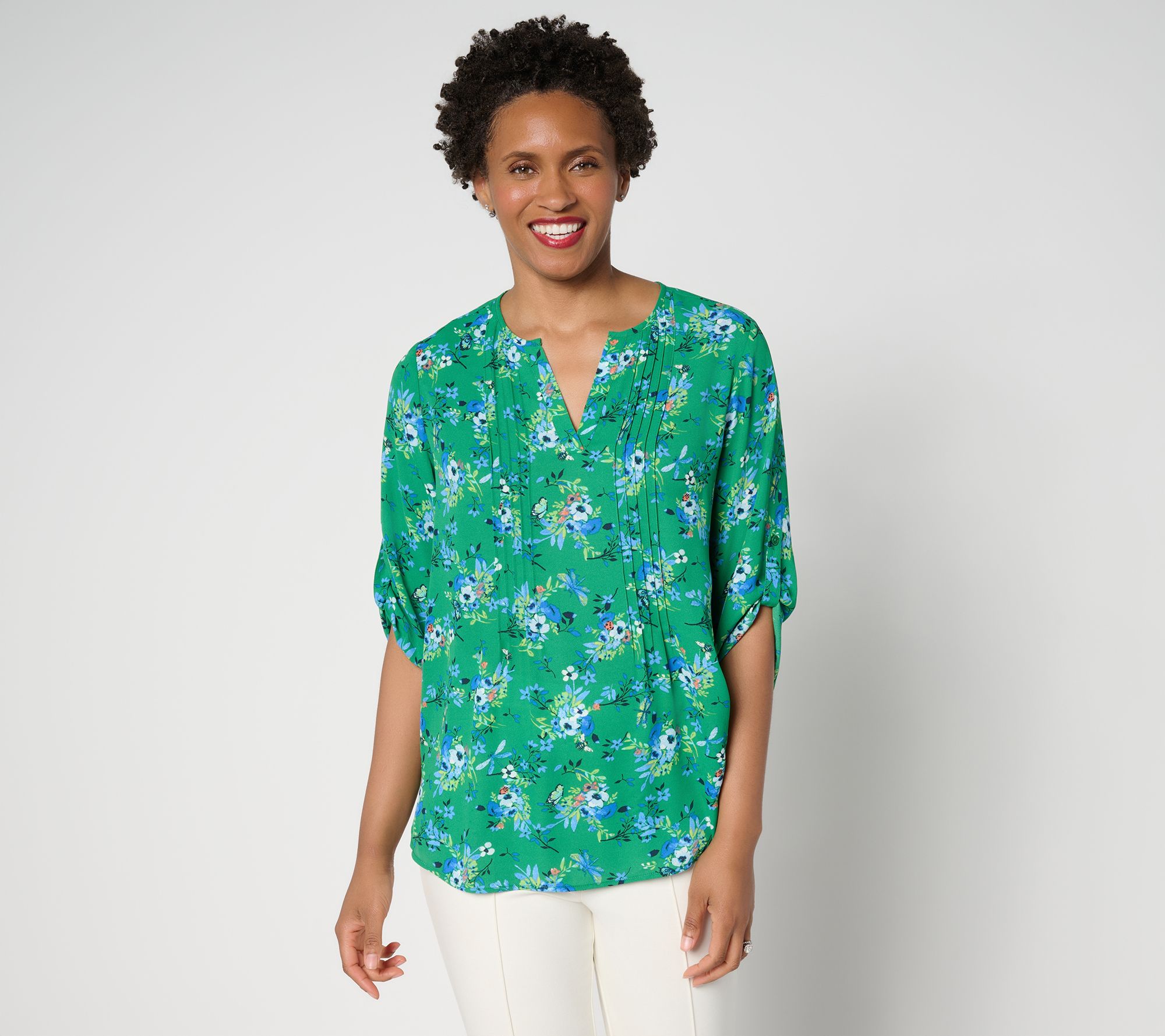 Joan Rivers Georgette Split V-Neck Pintuck Blouse