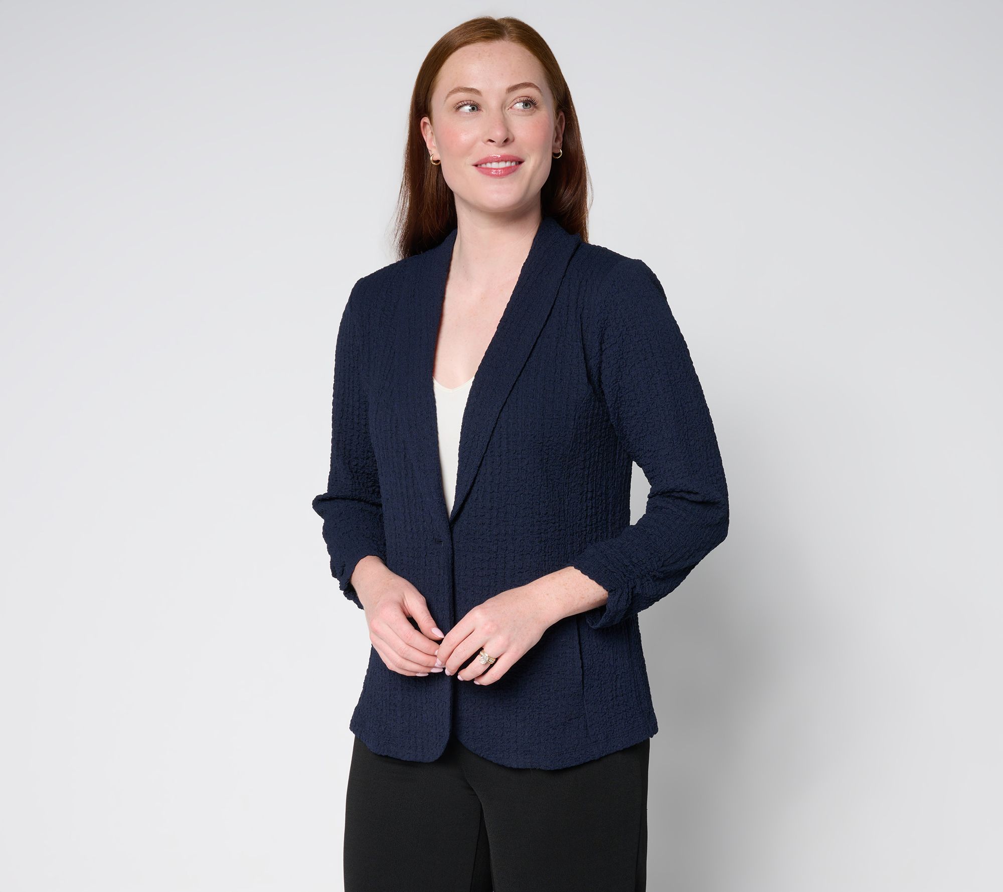 Susan Graver Textured Knit Shawl Collar Cardigan