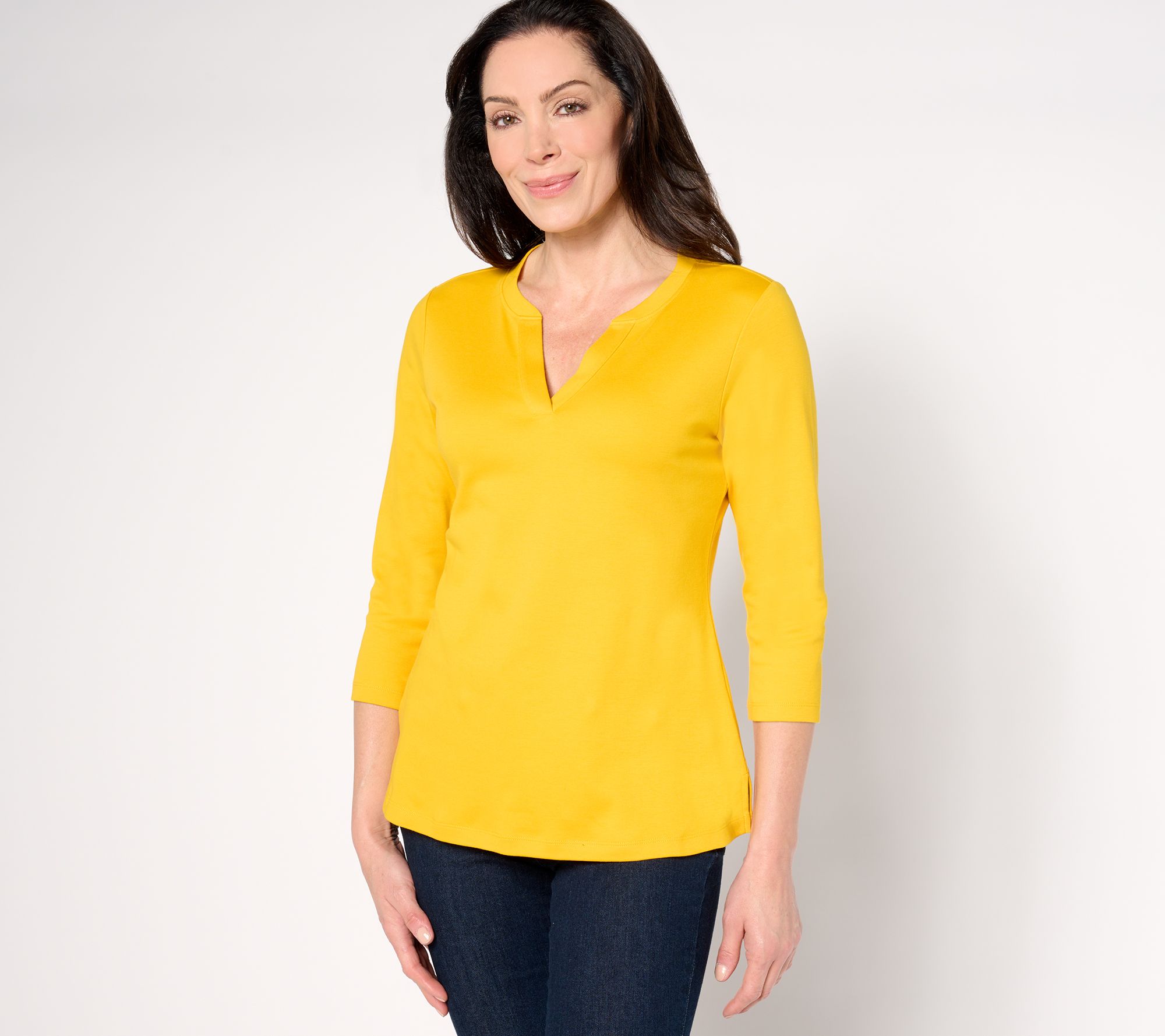 "As Is" Isaac Mizrahi Live! Essentials Pima Cotton Split Neck Top