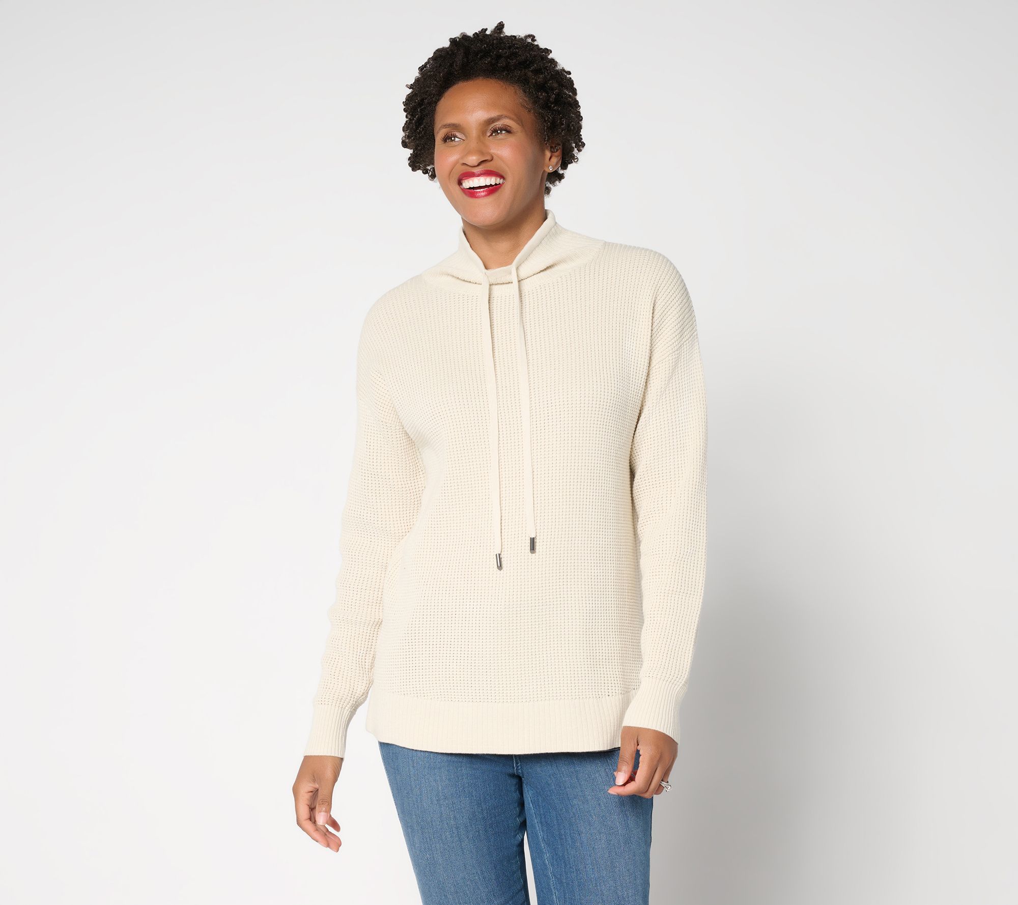 Belle by Kim Gravel Waffle Stitch Drawstring Neck Sweater