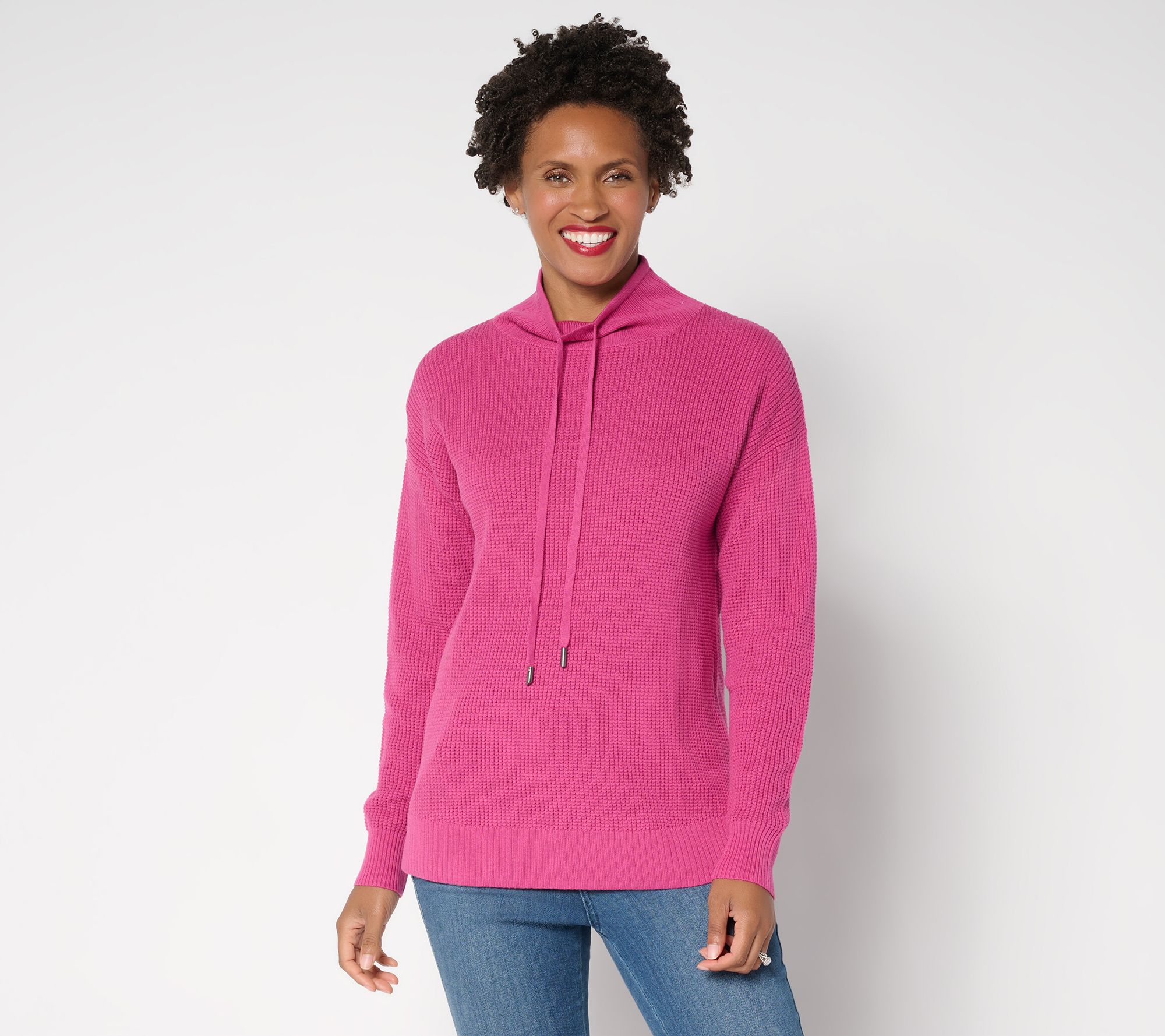Belle by Kim Gravel Waffle Stitch Drawstring Neck Sweater