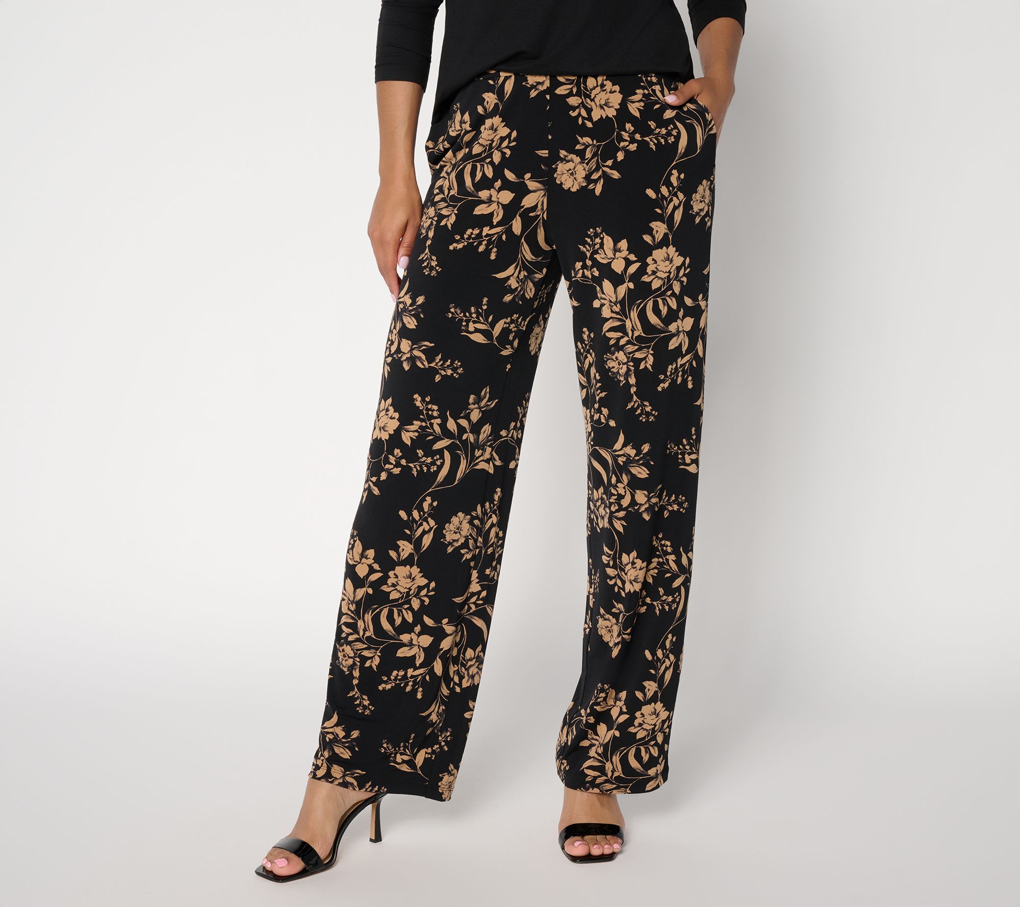 Susan Graver Petite Printed Liquid Knit Wide-Leg Pants
