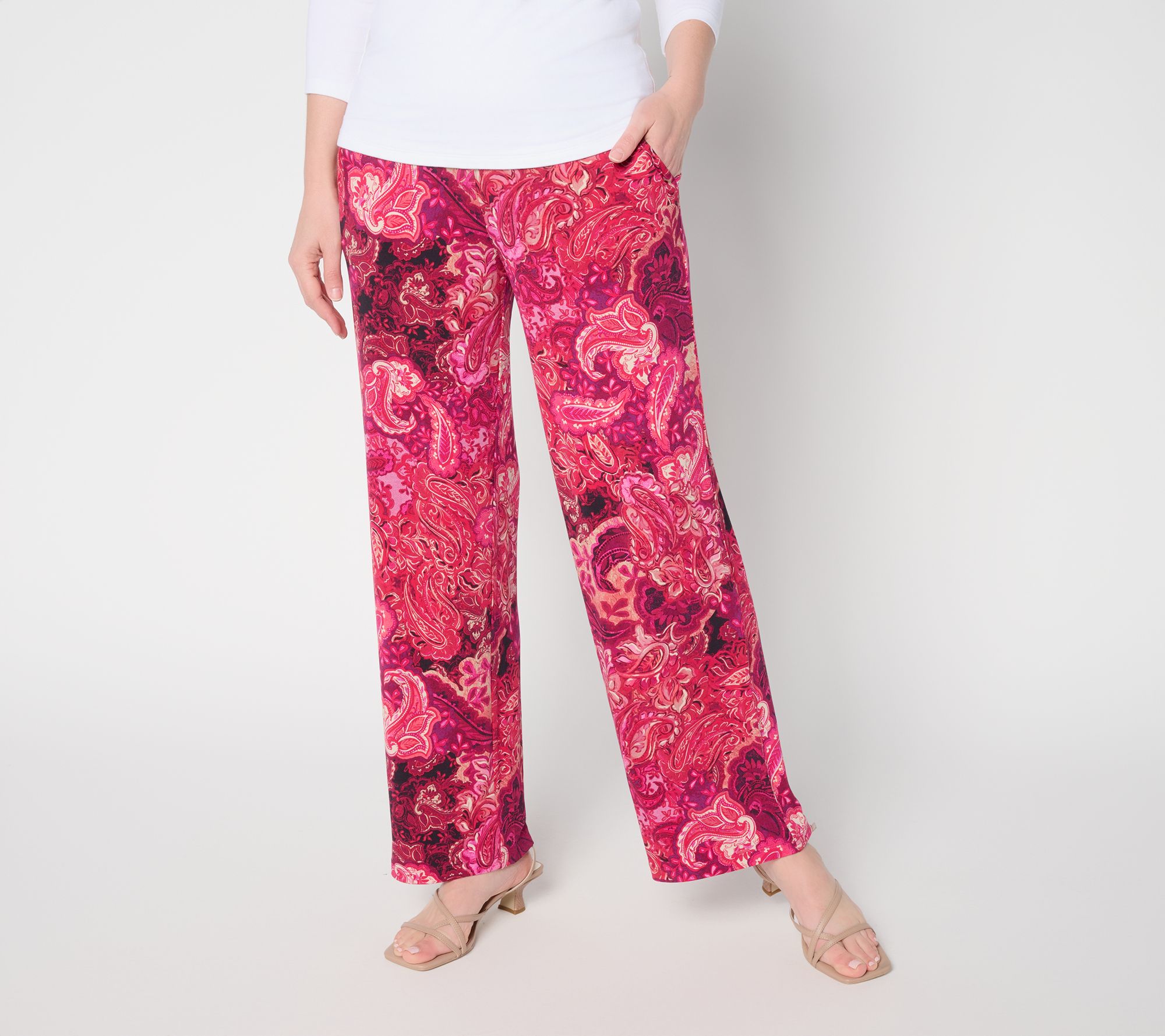 Susan Graver Petite Printed Liquid Knit Wide-Leg Pants