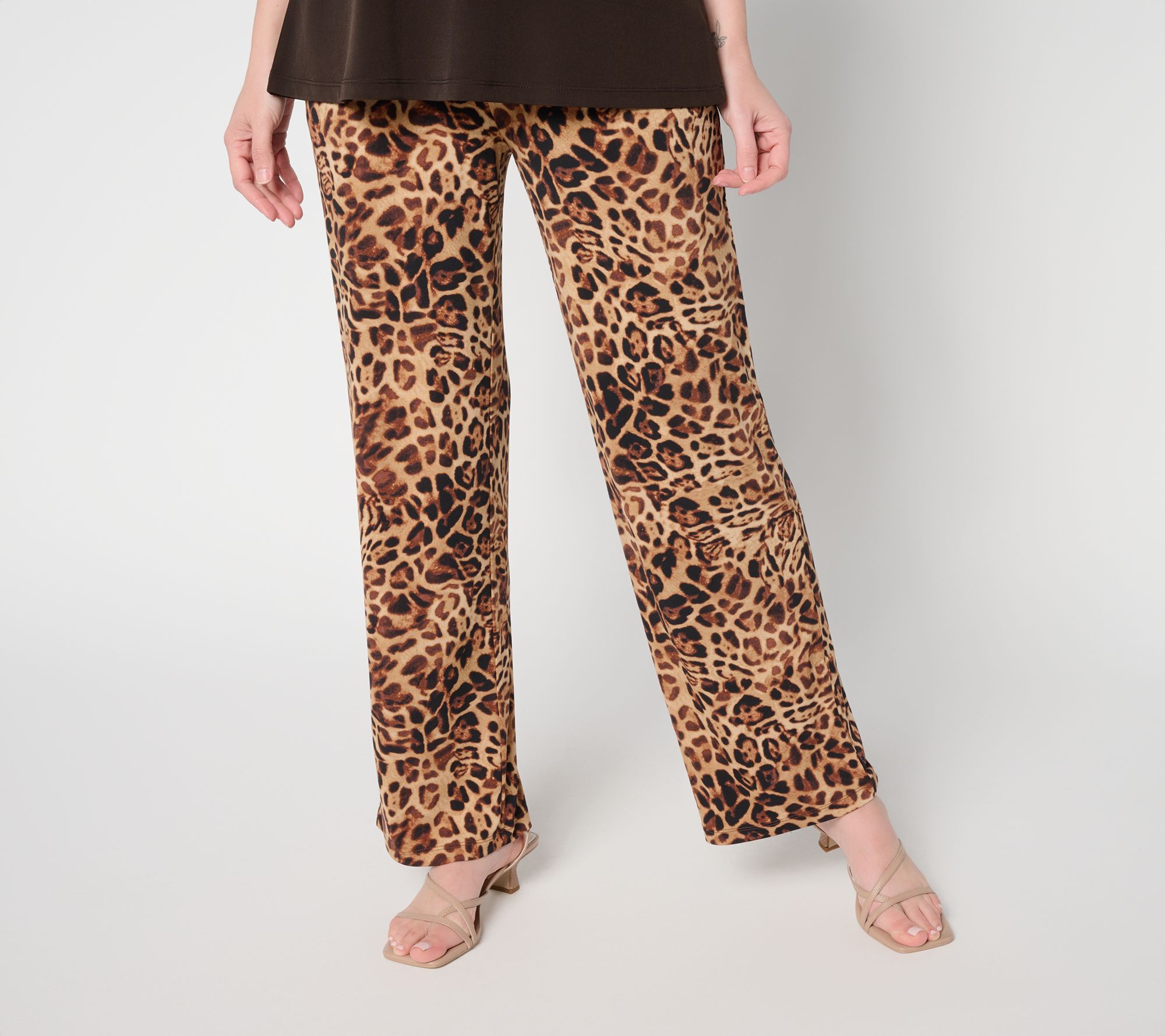 Susan Graver Petite Printed Liquid Knit Wide-Leg Pants
