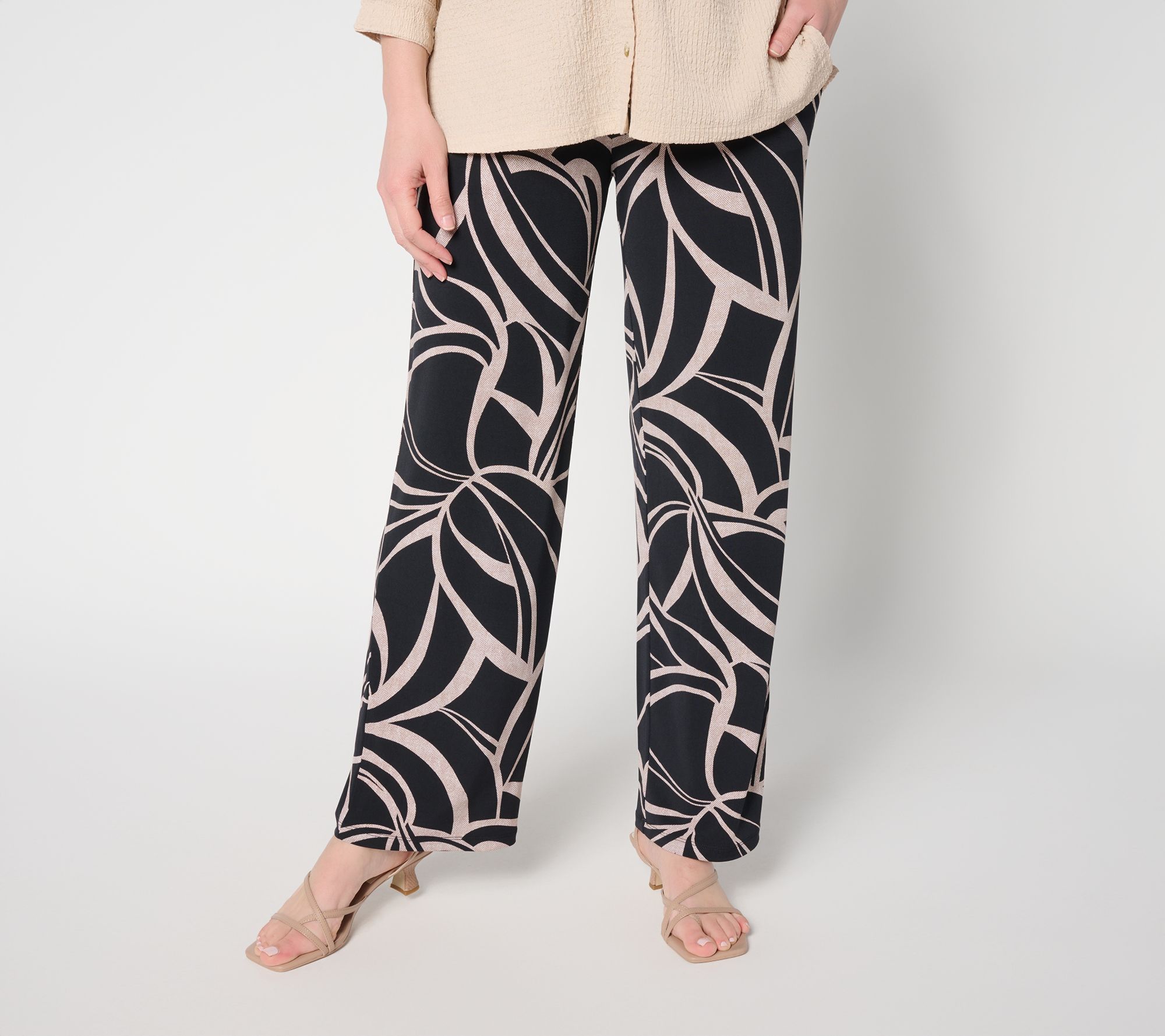Susan Graver Petite Printed Liquid Knit Wide-Leg Pants