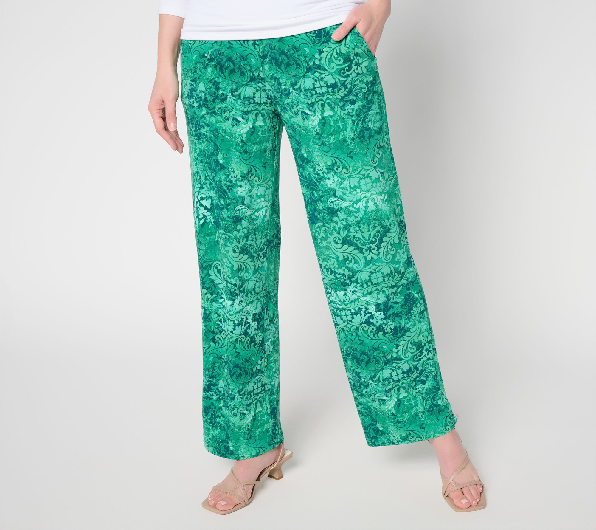 Susan Graver Petite Printed Liquid Knit Wide-Leg Pants