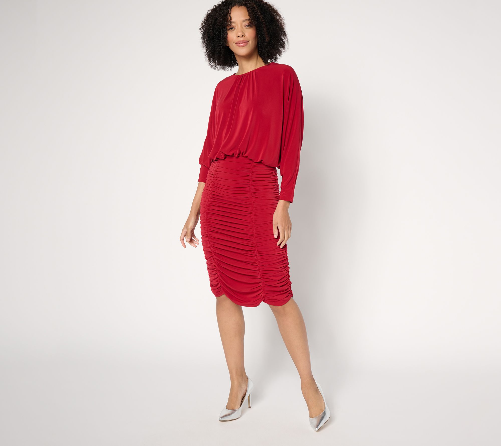 "As Is" Dennis Basso Petite Italia Knit Dolman Sleeve Ruched Dress