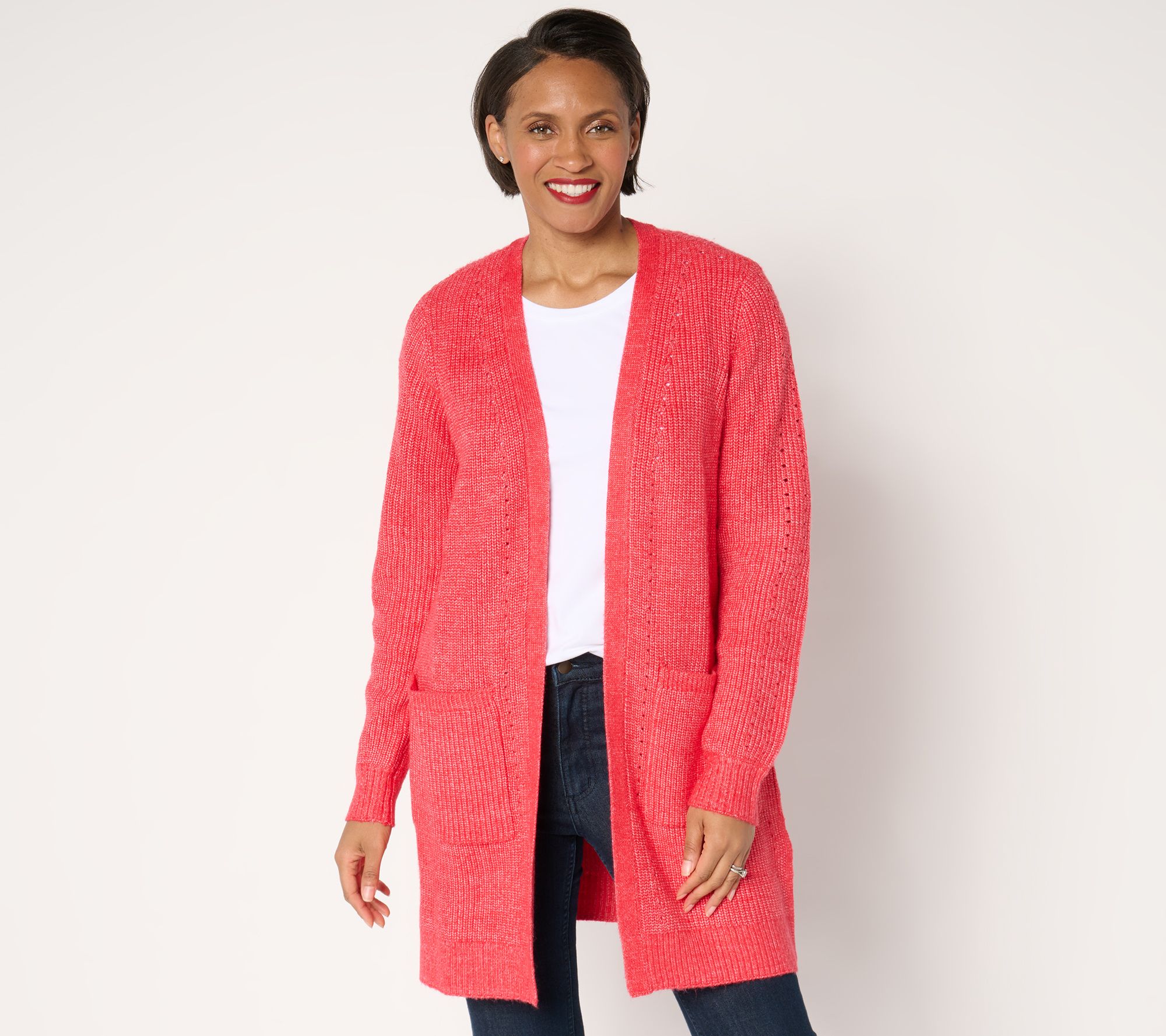 "As Is" AnyBody Sweater Cardigan with Stitch Detail