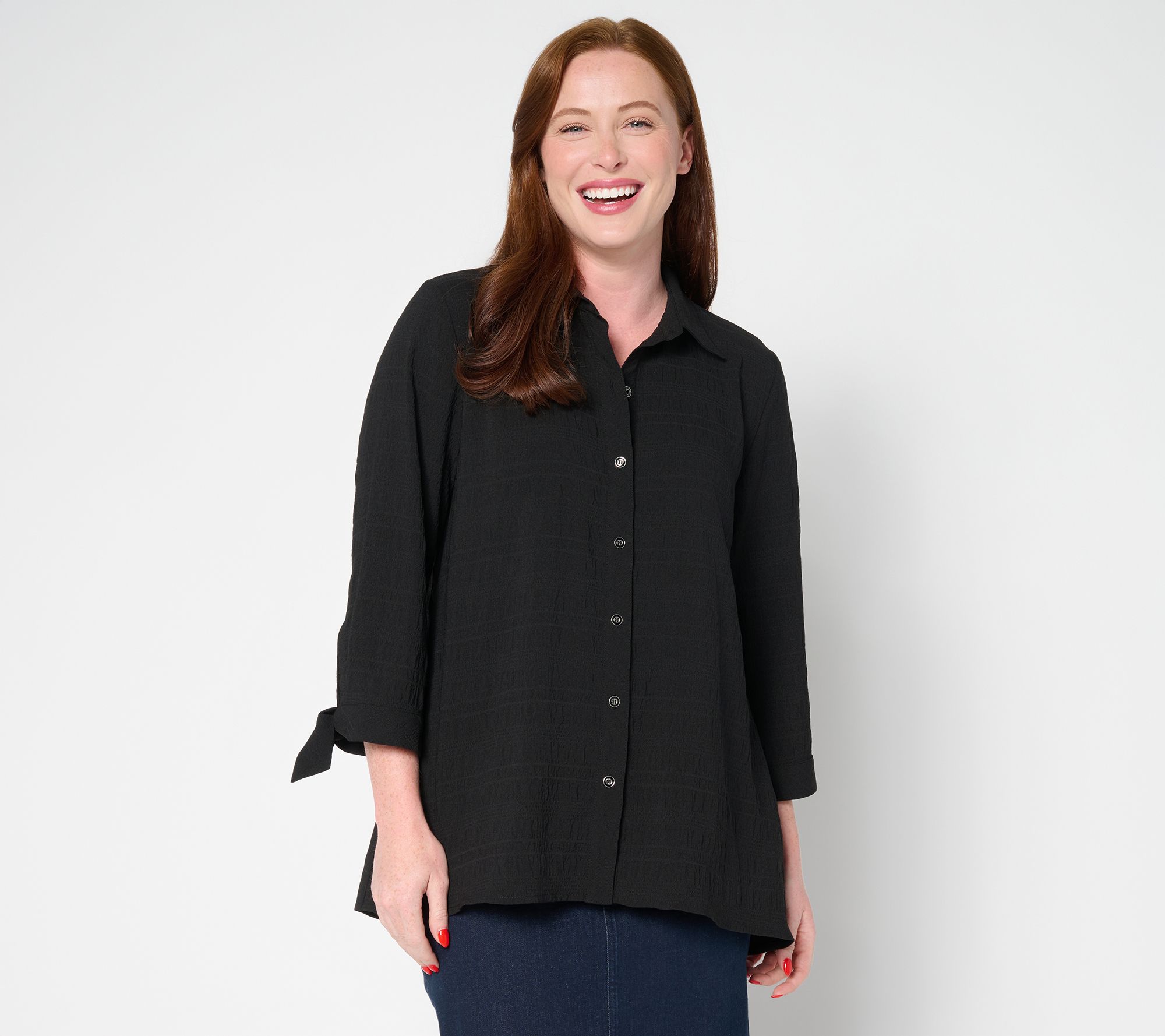 Susan Graver Regular Pucker Woven Button Front Shirt