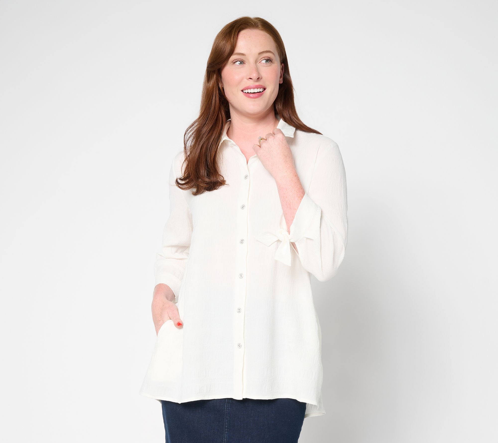 Susan Graver Regular Pucker Woven Button Front Shirt