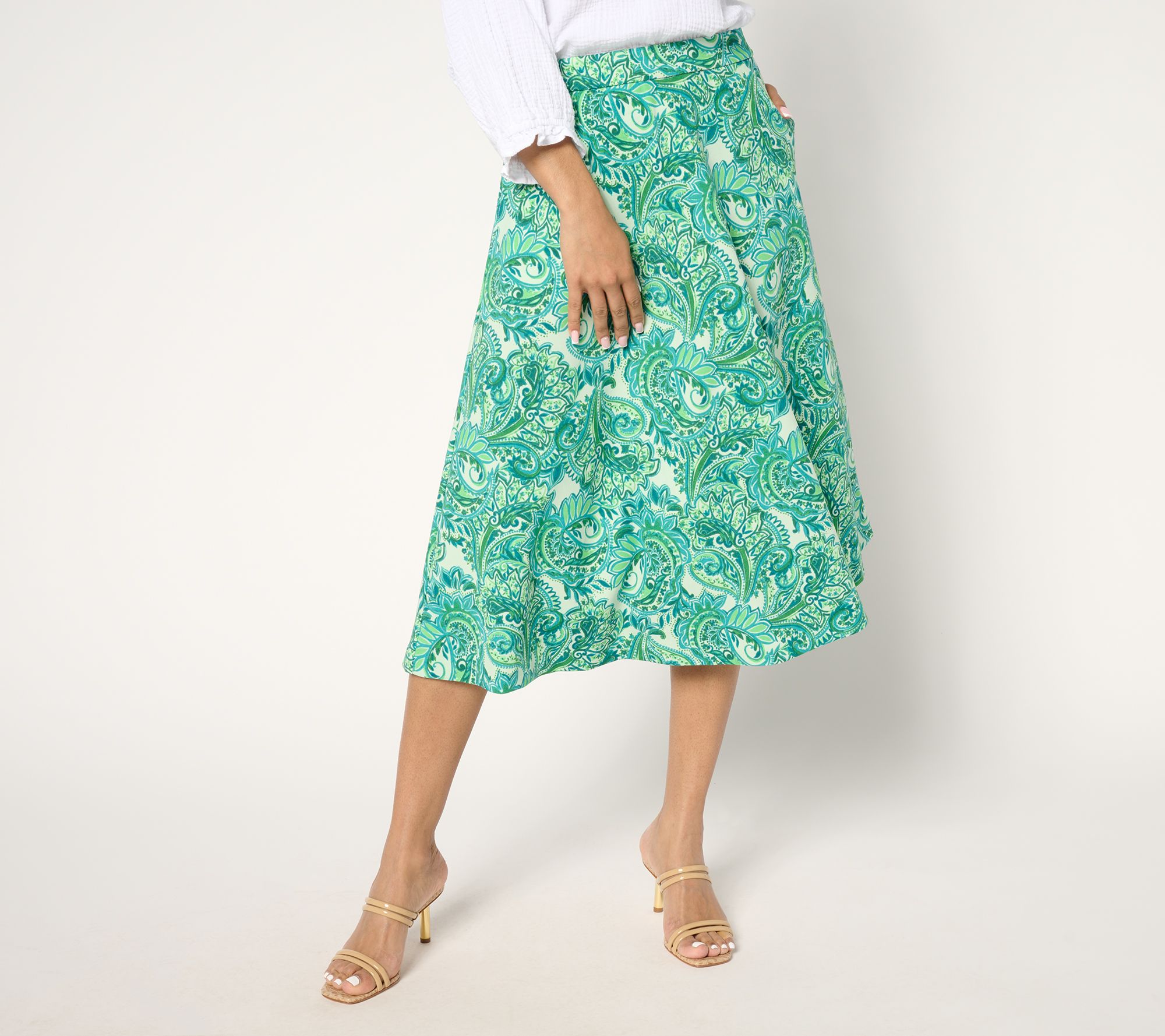 "As Is" Isaac Mizrahi Live! Regular Scuba Crepe Midi Skirt