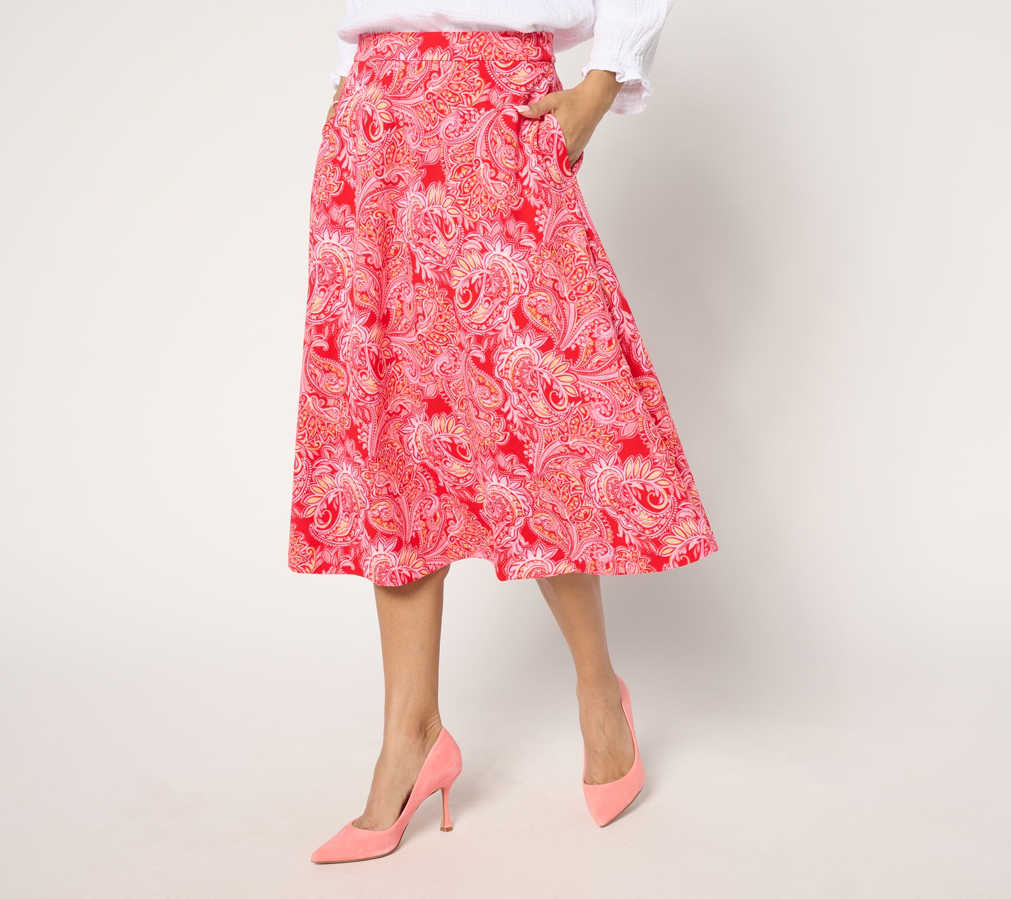 "As Is" Isaac Mizrahi Live! Regular Scuba Crepe Midi Skirt