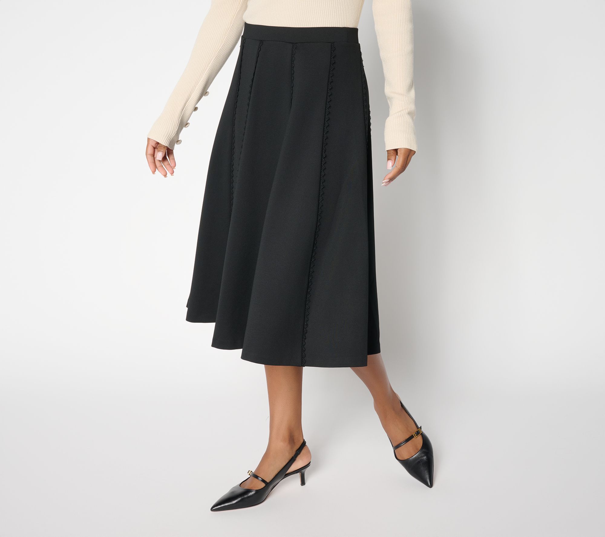 Studio Park x Sandra Bennett Petite Pull-On Midi Skirt w Trim Detail