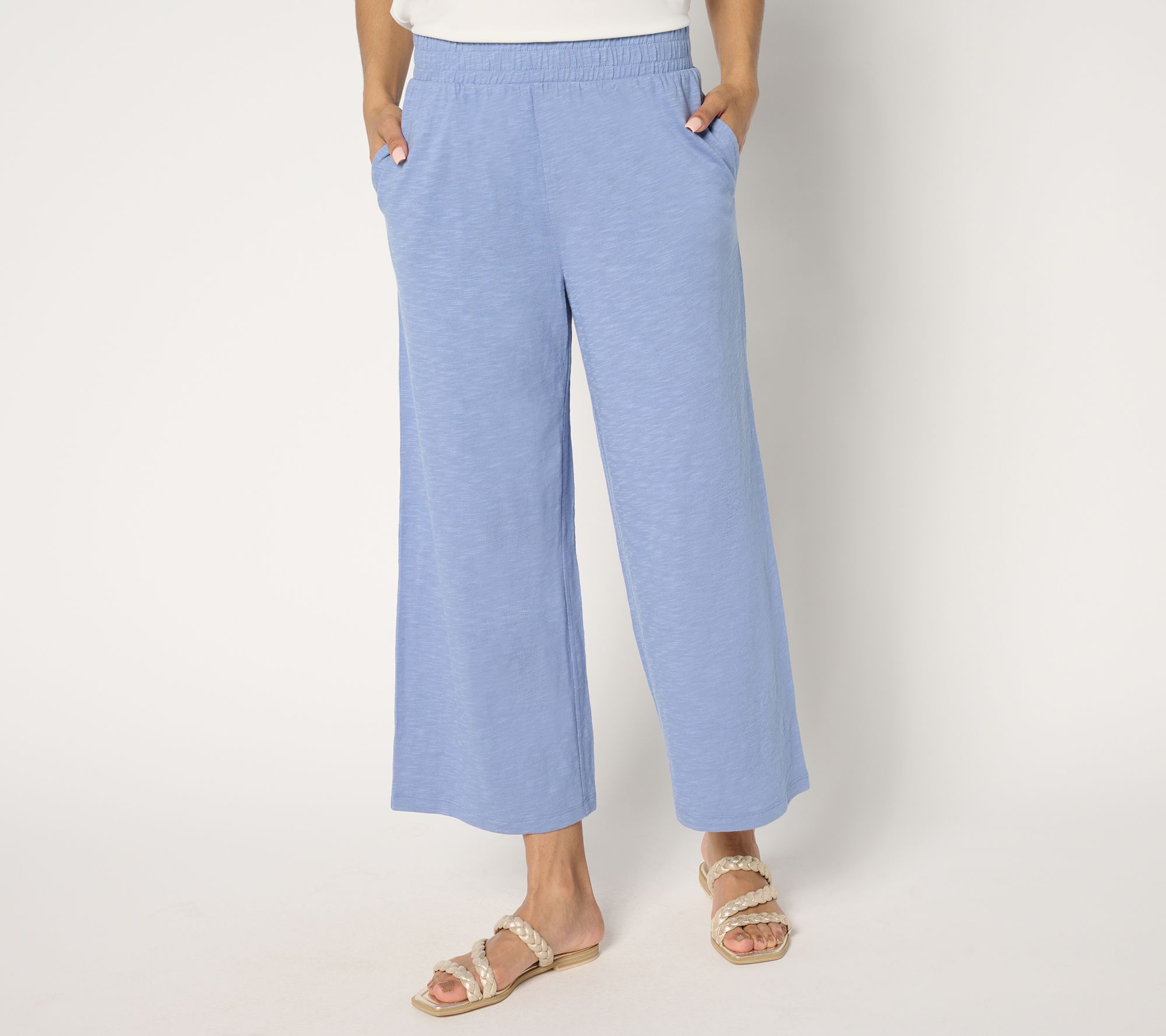 "As Is" Denim & Co. Beach Pet Linen Blend Wide Leg Crop Pant