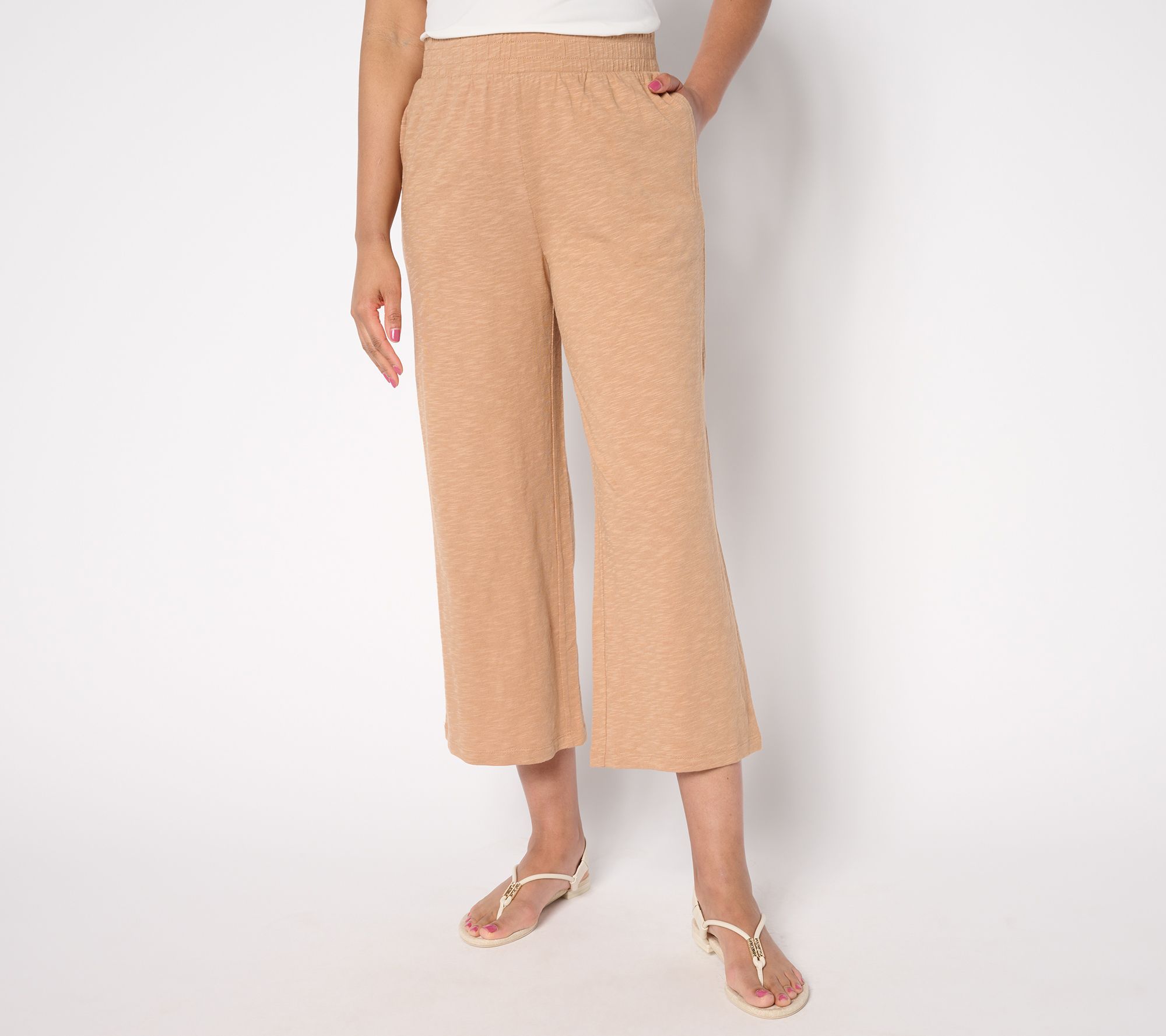 "As Is" Denim & Co. Beach Pet Linen Blend Wide Leg Crop Pant