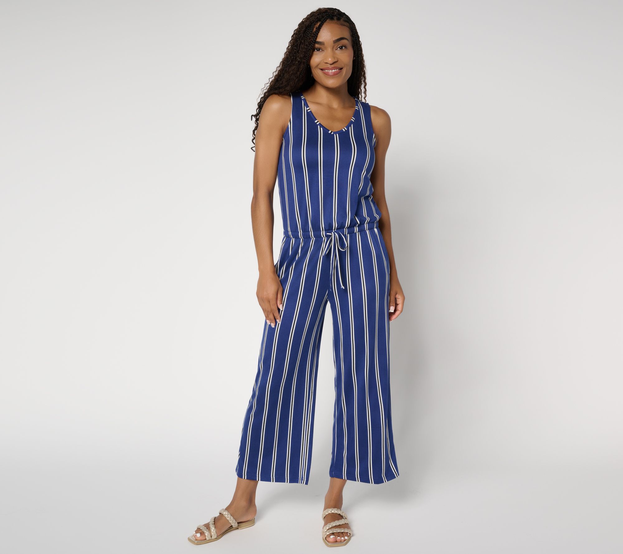 "As Is" MUK LUKS Petite Cloud Knit Sleeveless Crop Jumpsuit