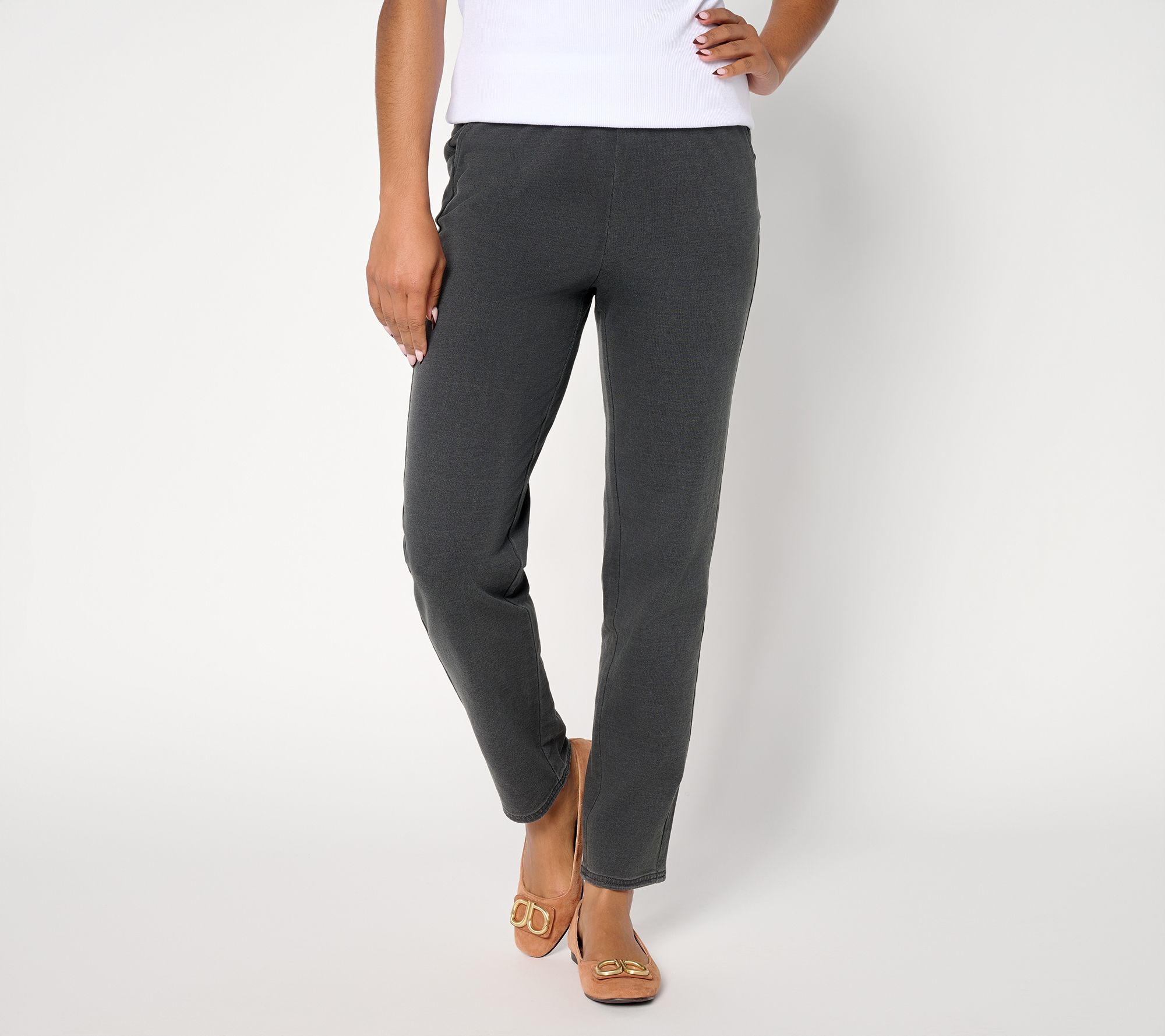 Denim & Co. Petite Black Knit Denim Slim Leg Ankle Pant