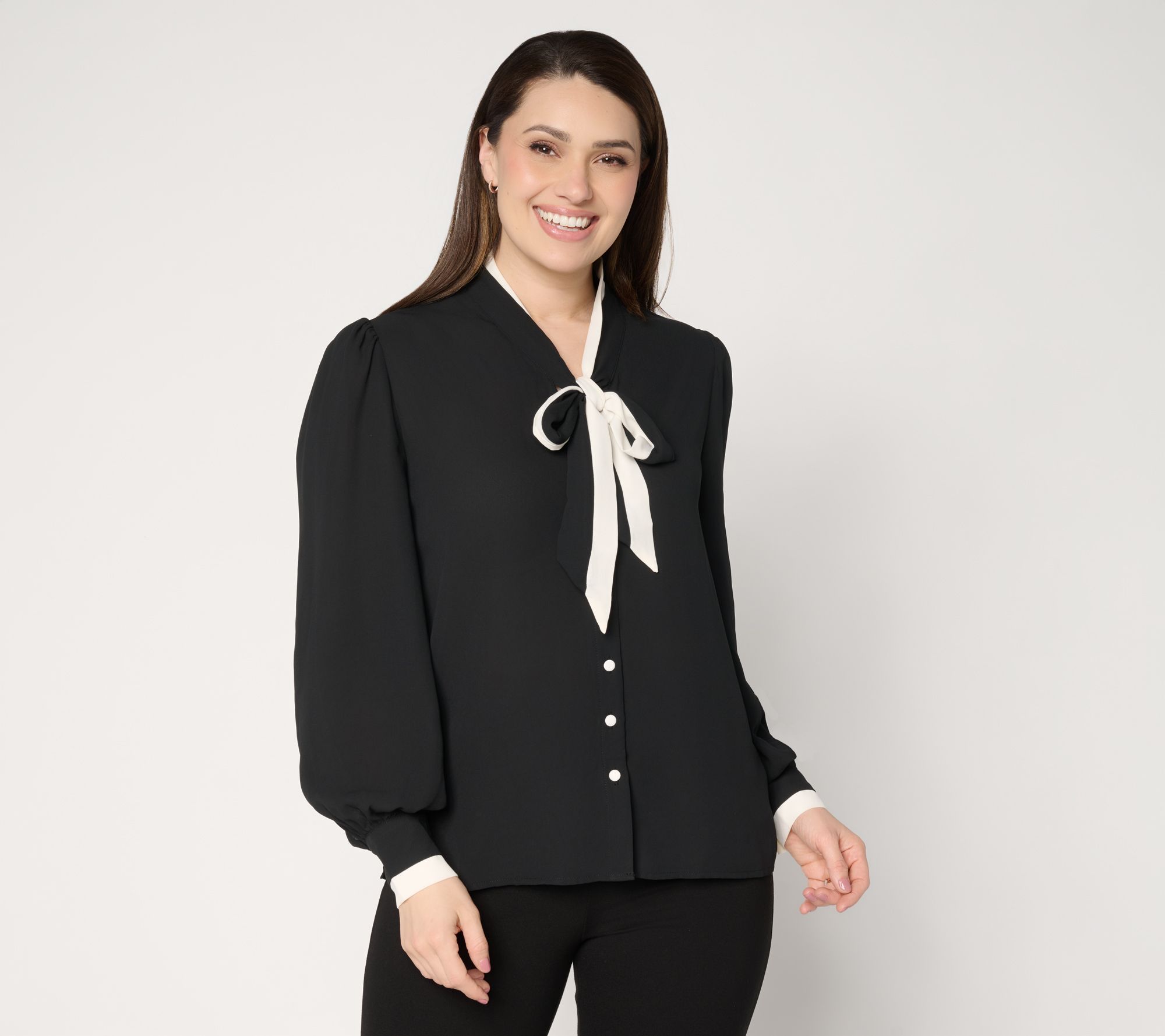 Dennis Basso Two Tone Button Front Blouse with Tunic