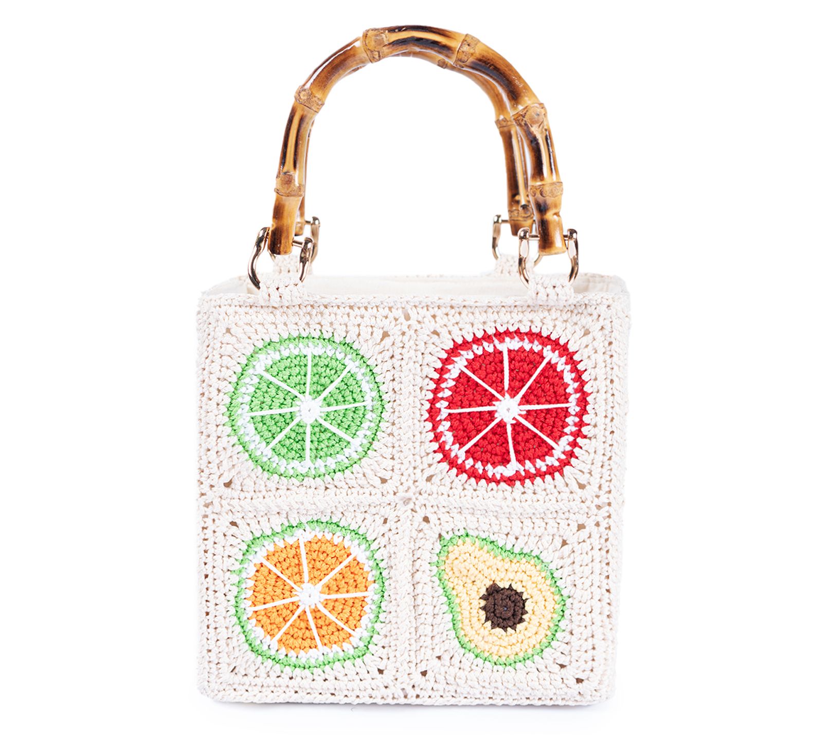 Jelavu Tutti Fruitti Bamboo Top Handle Fruit Icon Crochet Bag