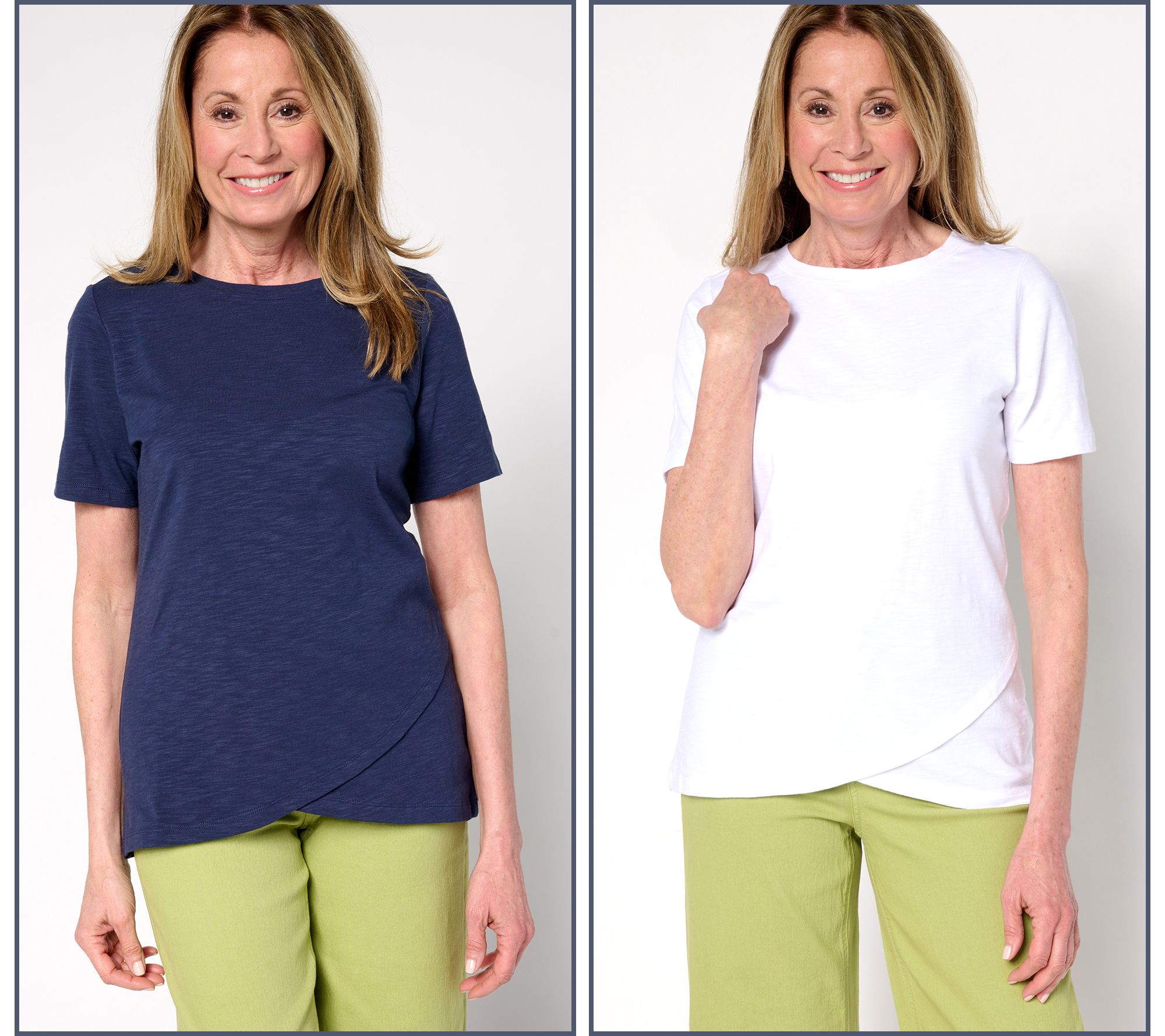 "As Is" Denim & Co. Essentials 2-Pack Textured Knit Tulip Hem Tops