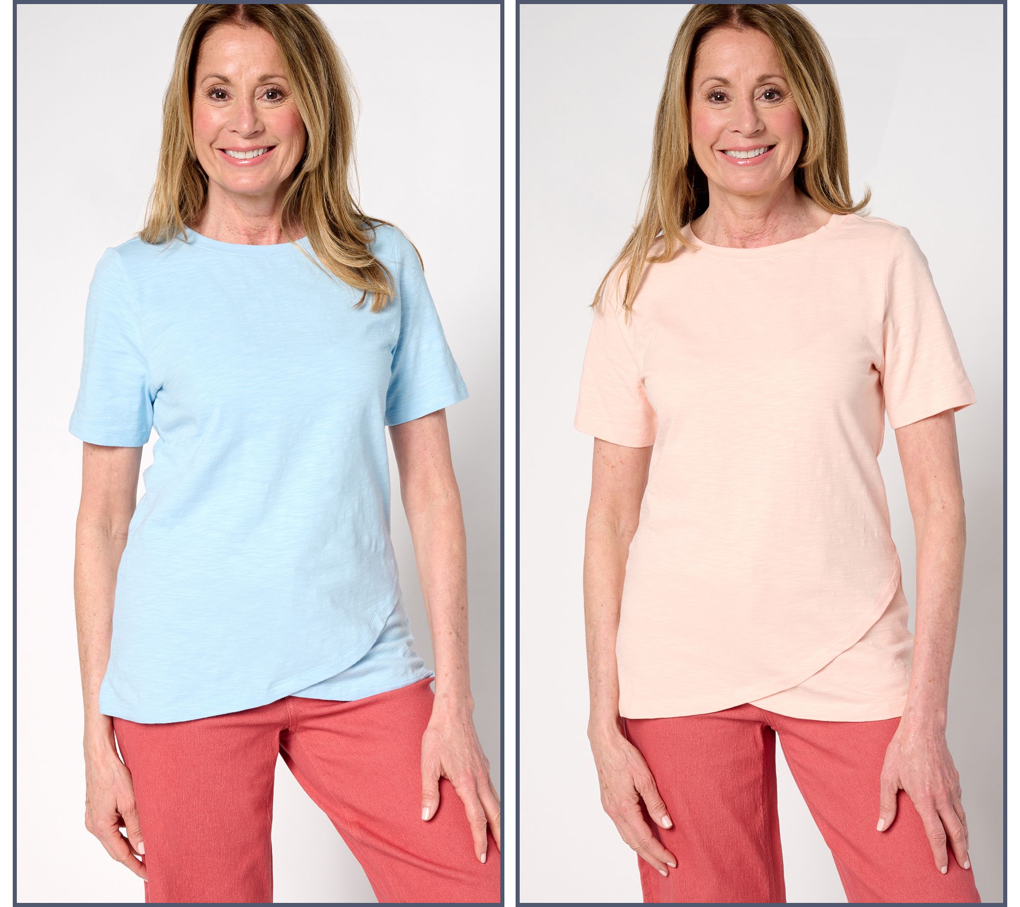 "As Is" Denim & Co. Essentials 2-Pack Textured Knit Tulip Hem Tops