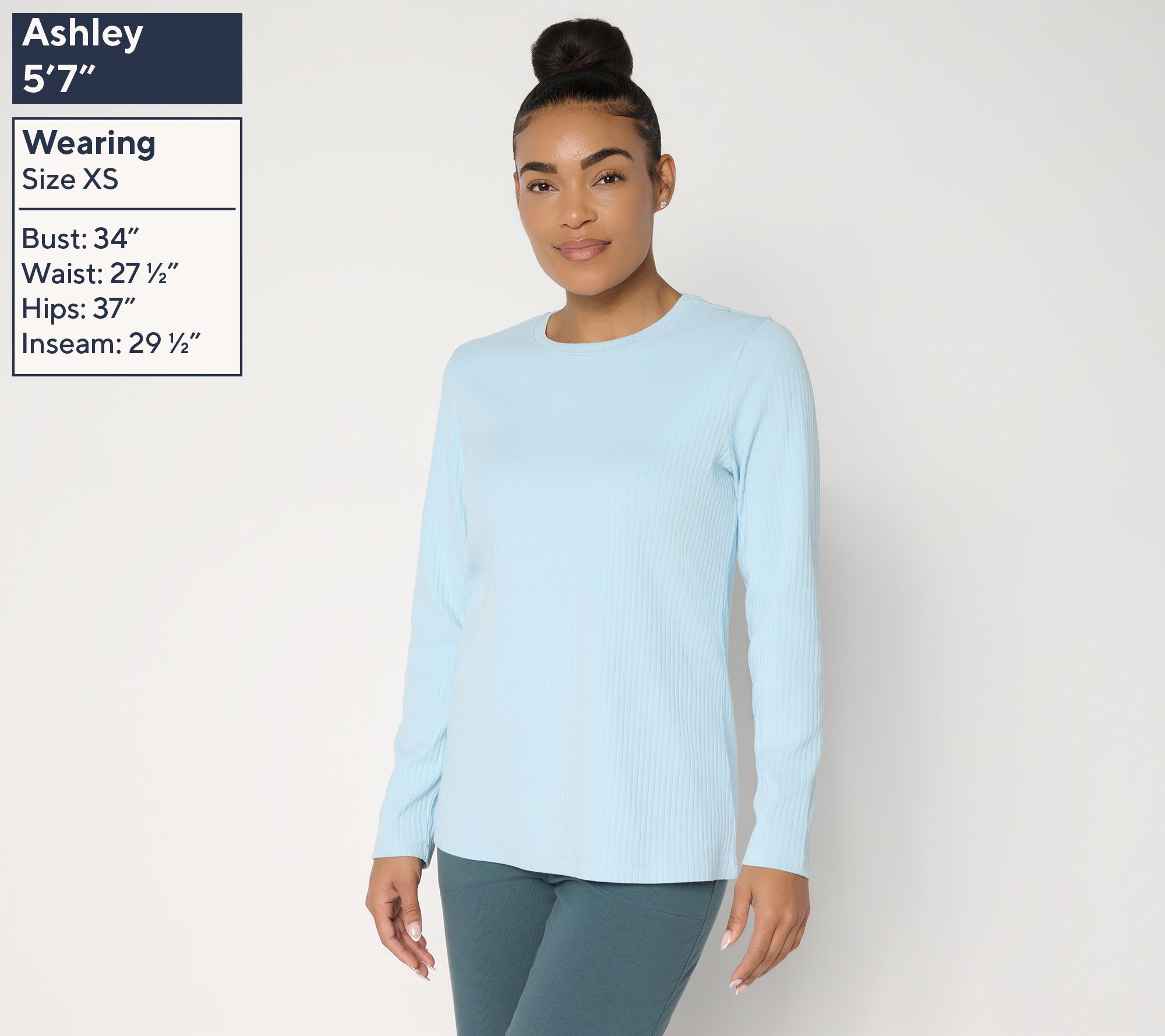 Denim & Co. Essentials Rib Knit Long Sleeve Crew Neck Top - QVC.com