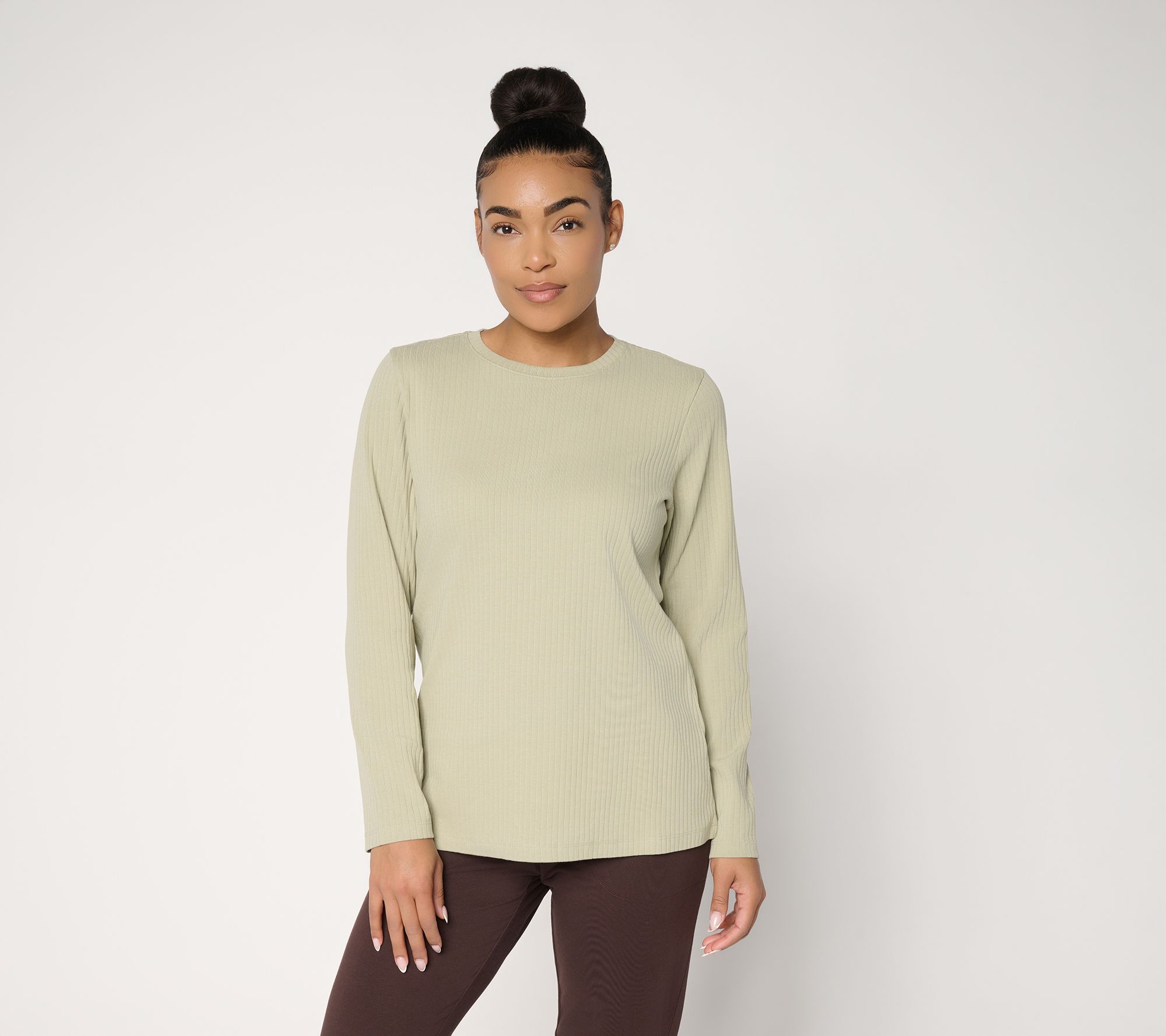Denim & Co. Essentials Rib Knit Long Sleeve Crew Neck Top