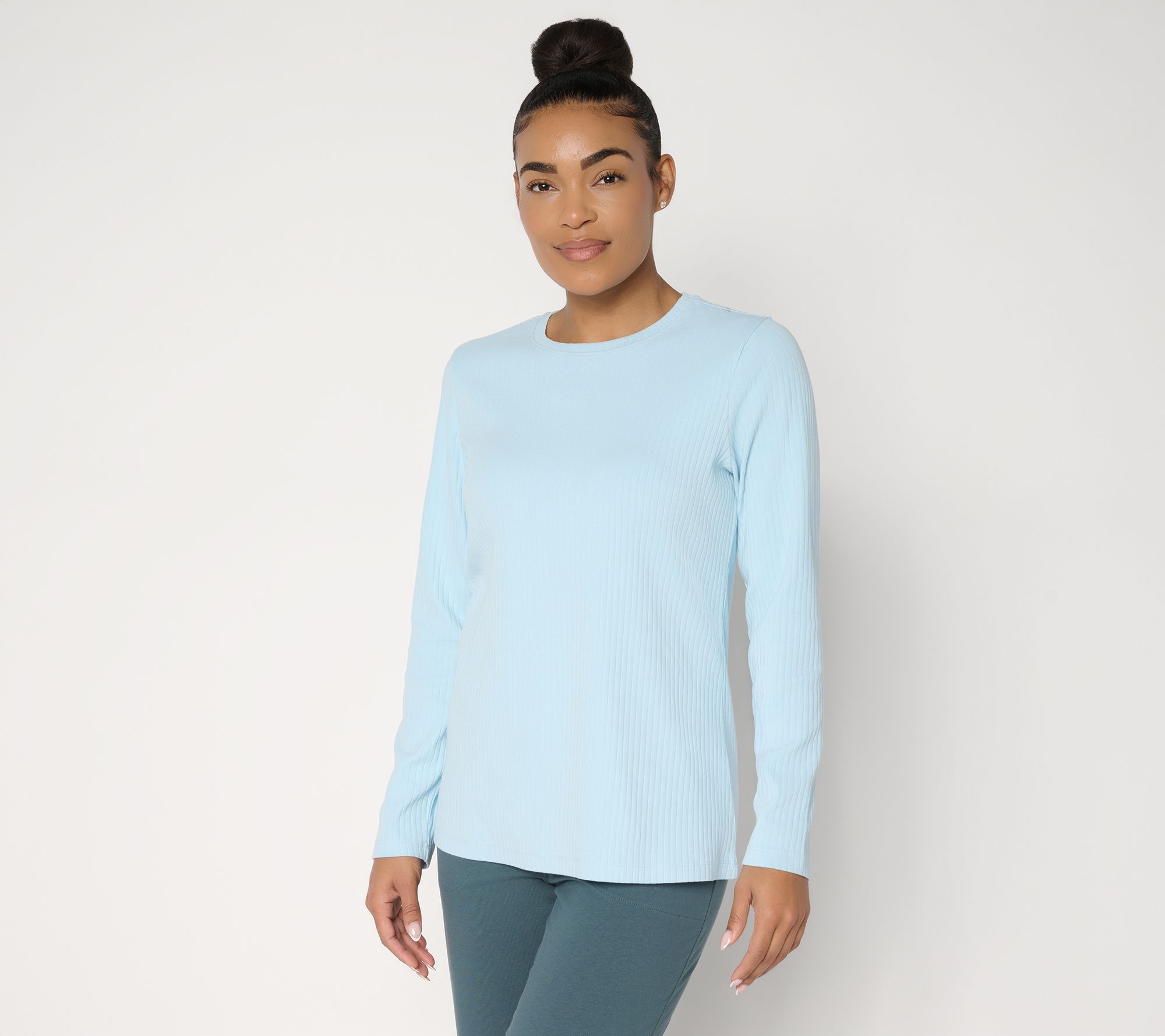 Denim & Co. Essentials Rib Knit Long Sleeve Crew Neck Top
