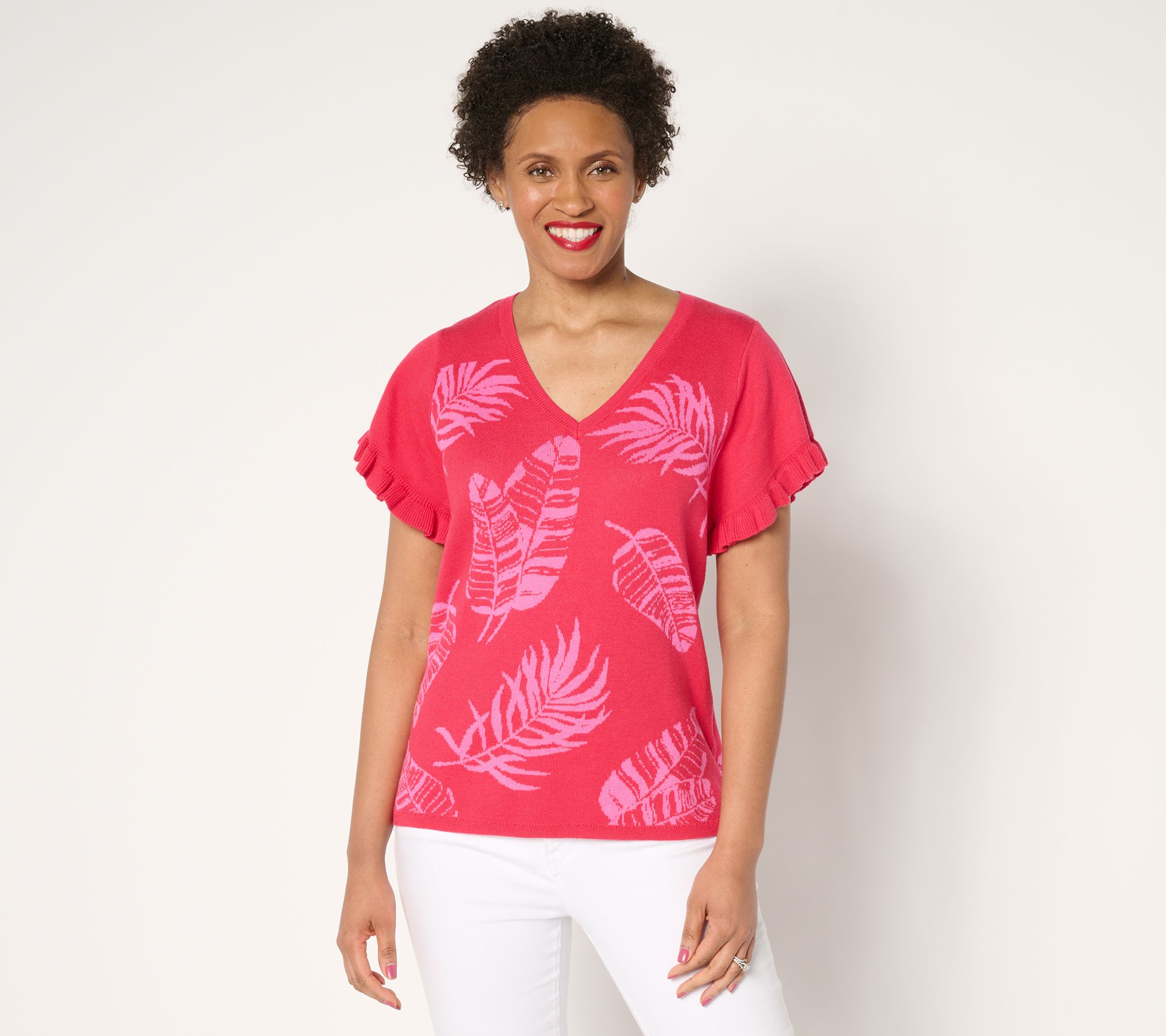 "As Is" Susan Graver Jacquard Sweater with Flutter Sleeves