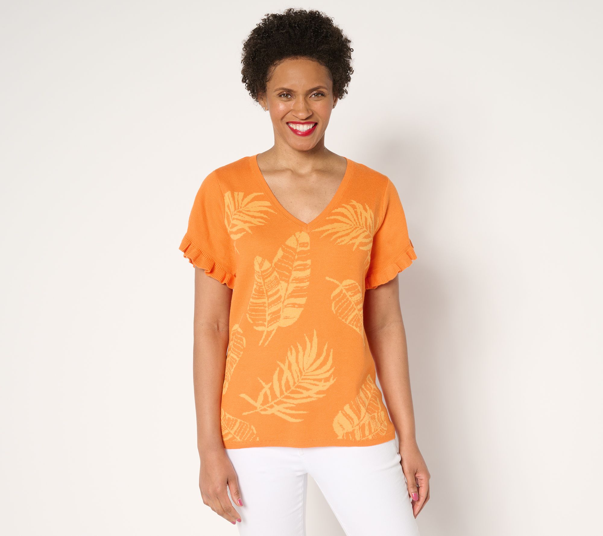 "As Is" Susan Graver Jacquard Sweater with Flutter Sleeves