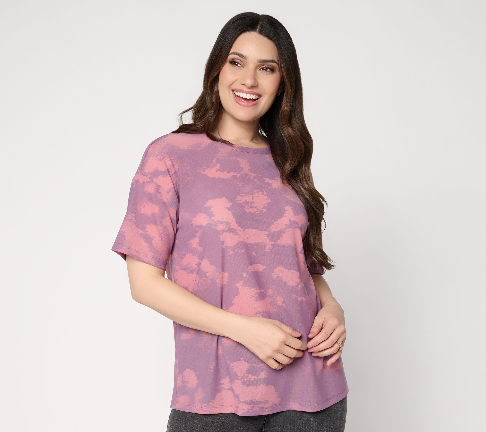 LOGO Layers by Lori Goldstein Printed Mesh Boyfriend Tee