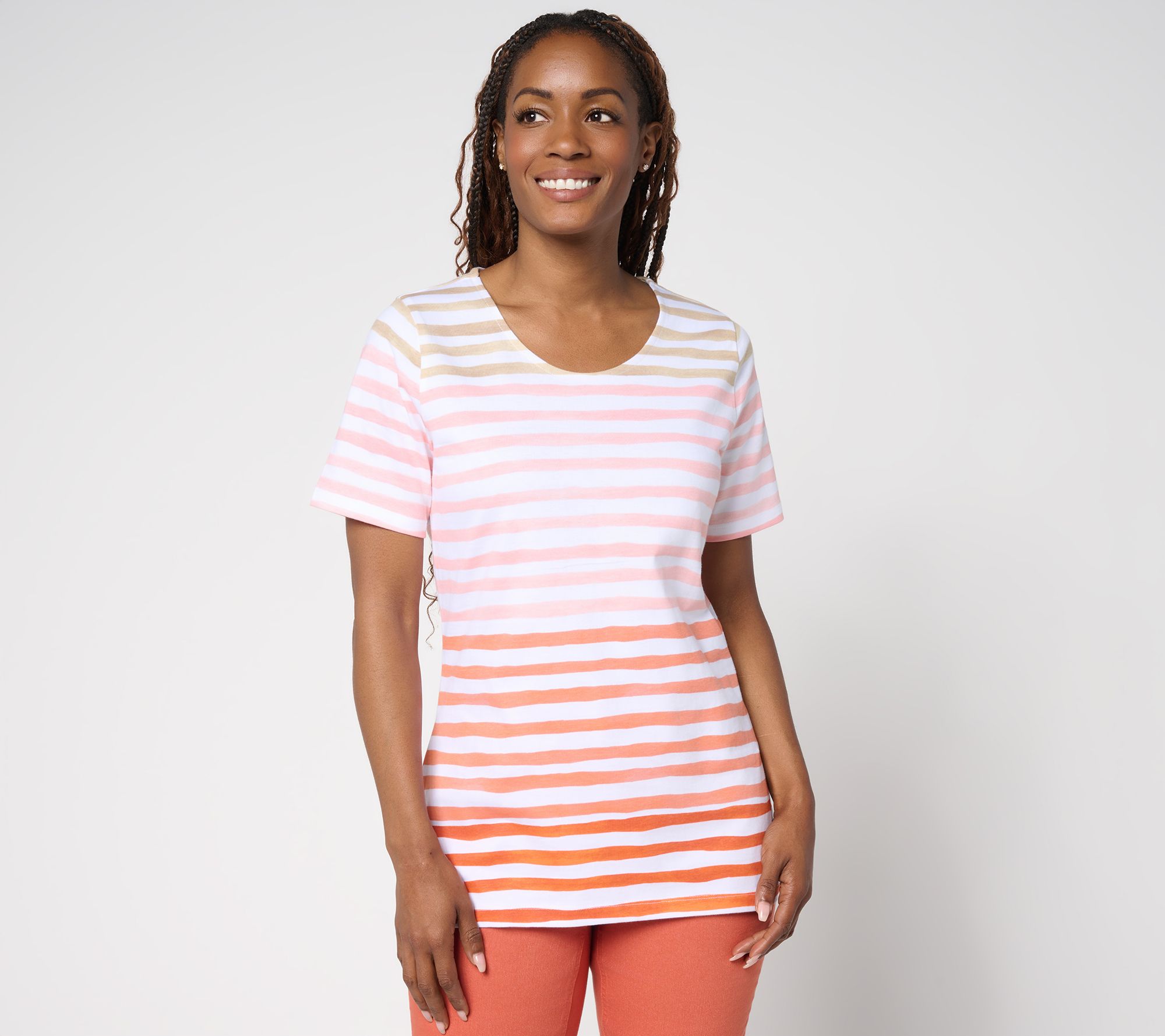 "As Is" Denim & Co. Active Textured Cotton Short Sleeve Striped Top