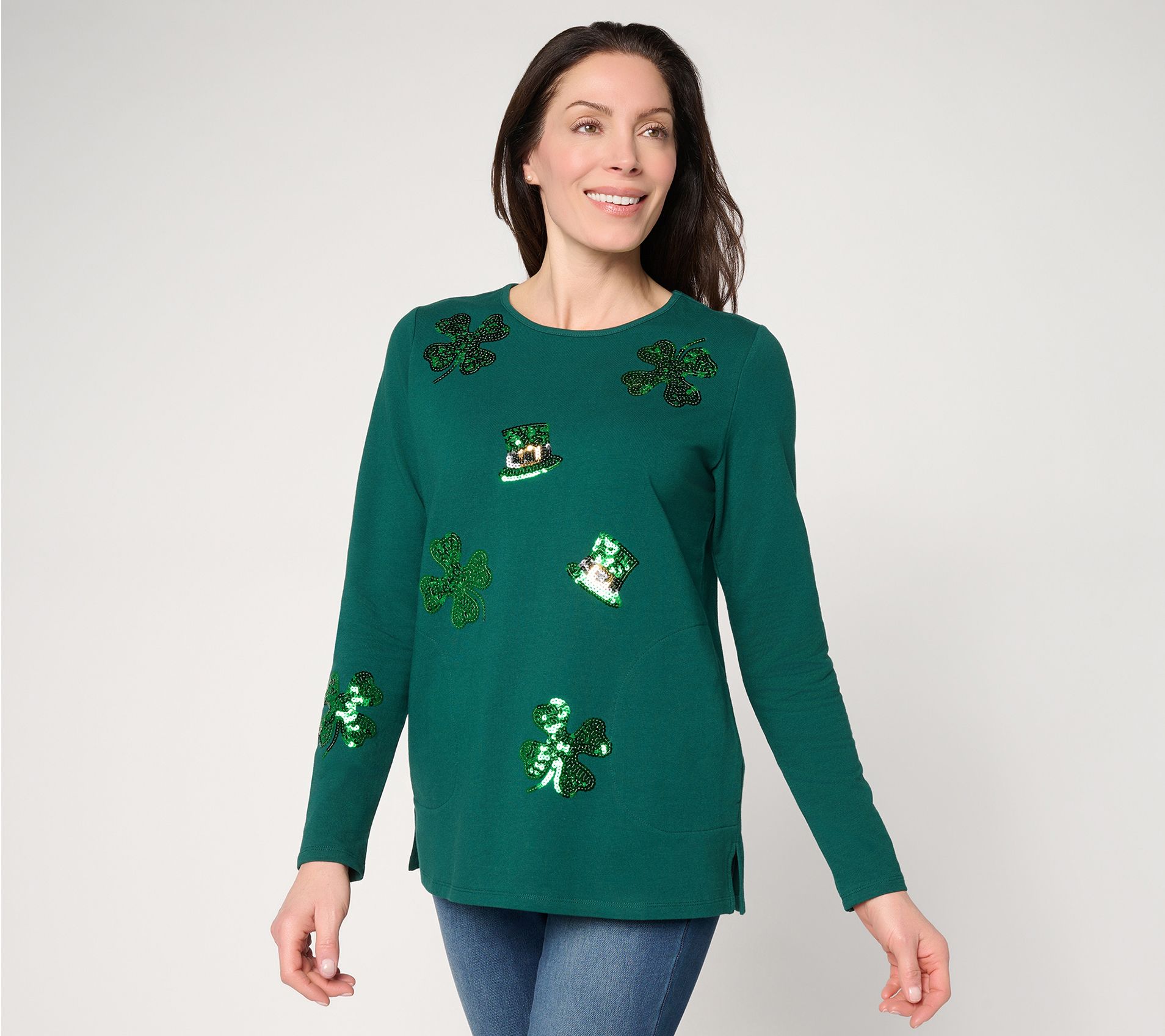 Quacker Factory Feelin' Lucky French Terry Long Sleeve Top