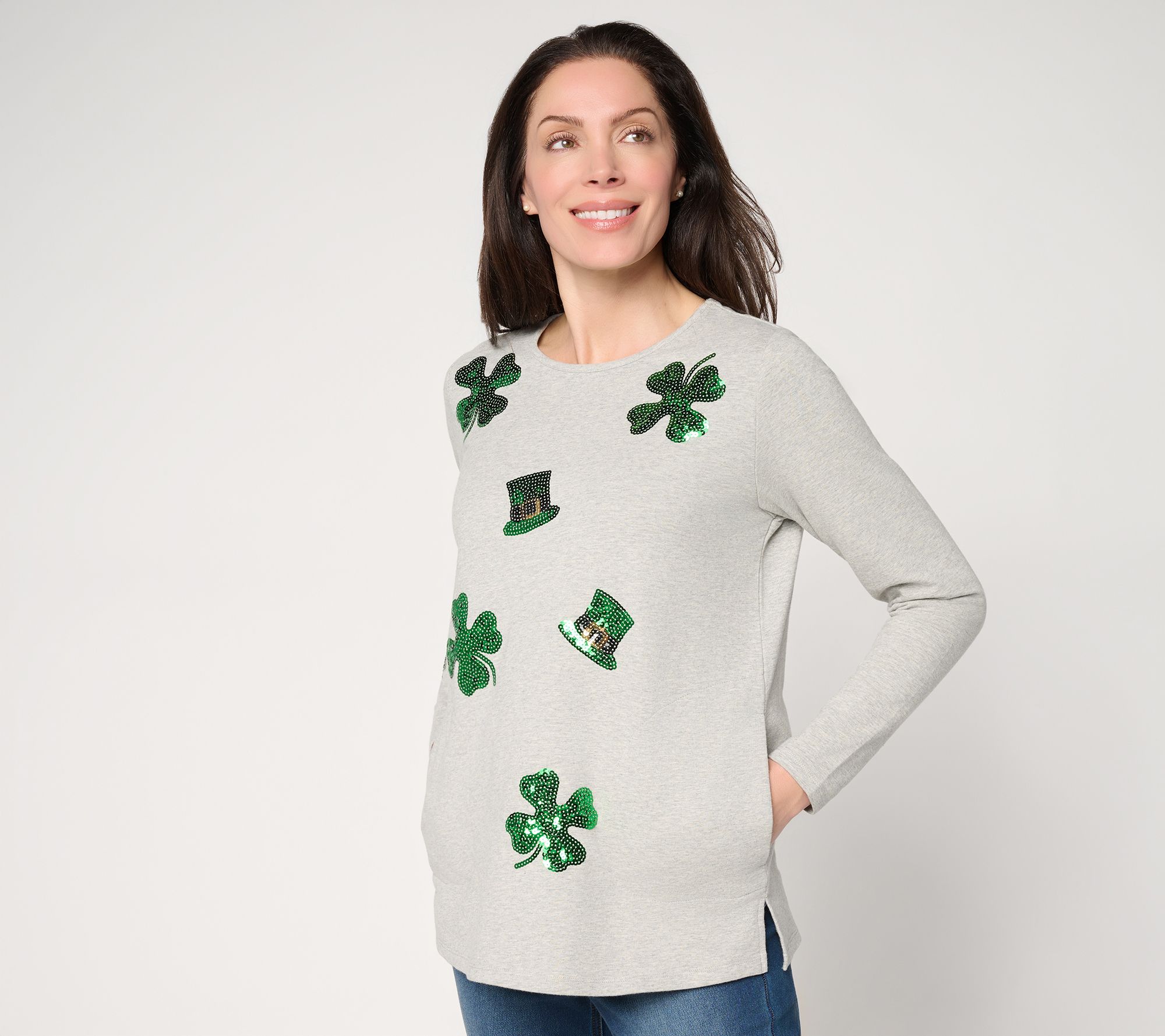 Quacker Factory Feelin' Lucky French Terry Long Sleeve Top