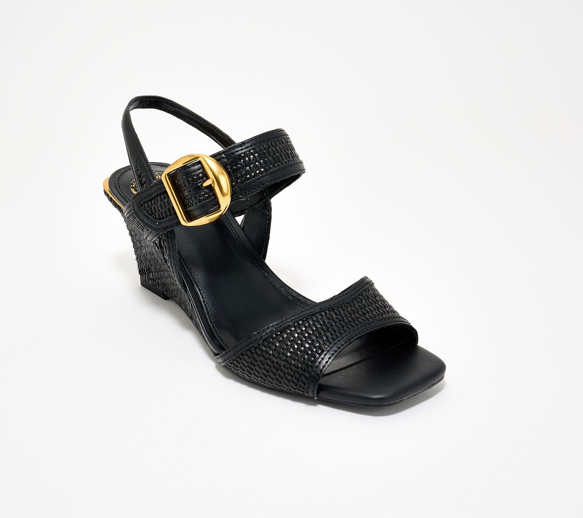 Vince Camuto Leather and Raffia Slingback Wedges - Helcey