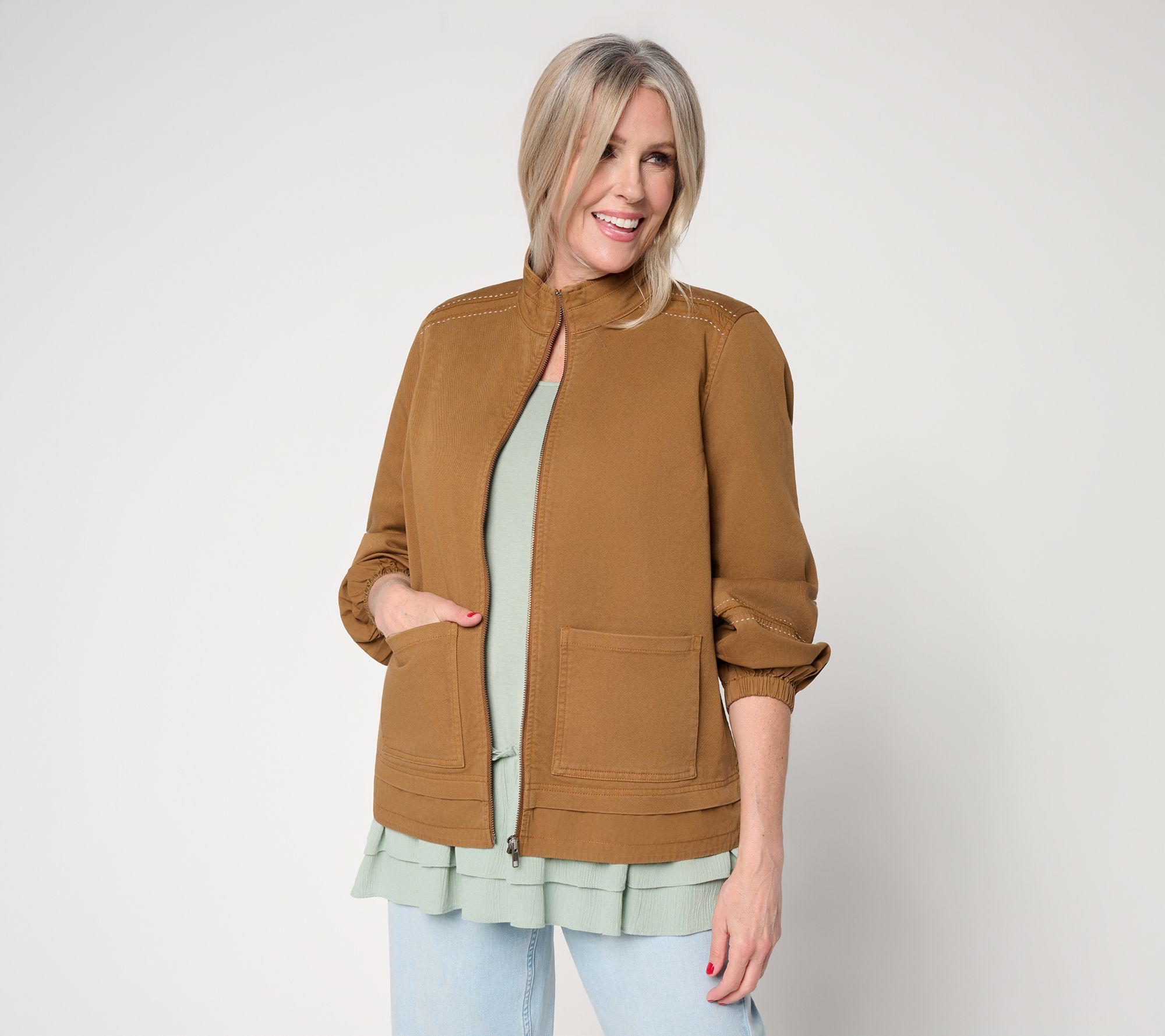 LOGO Lavish by Lori Goldstein Mixed Media Zip Front Jacket