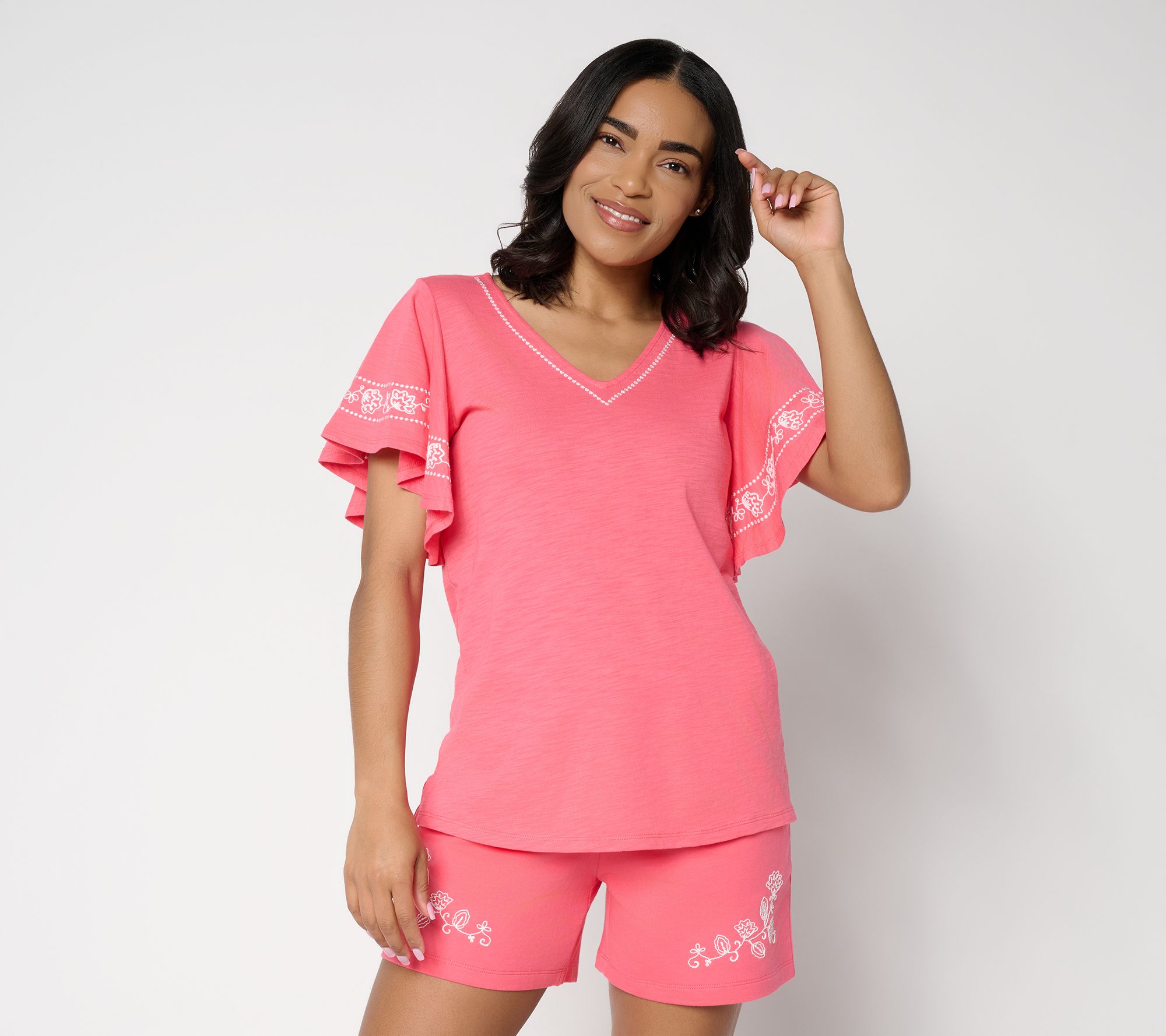 Belle by Kim Gravel Slub Knit Al Fresco Embroidered Top