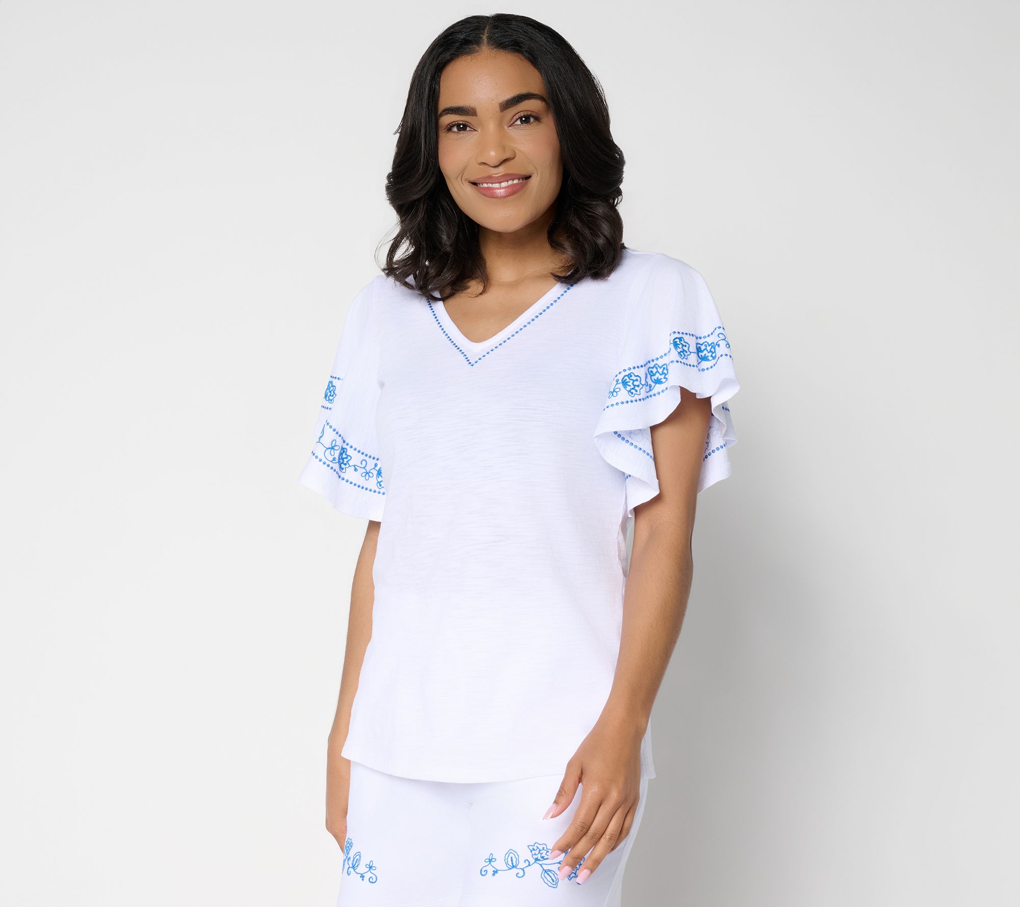 Belle by Kim Gravel Slub Knit Al Fresco Embroidered Top