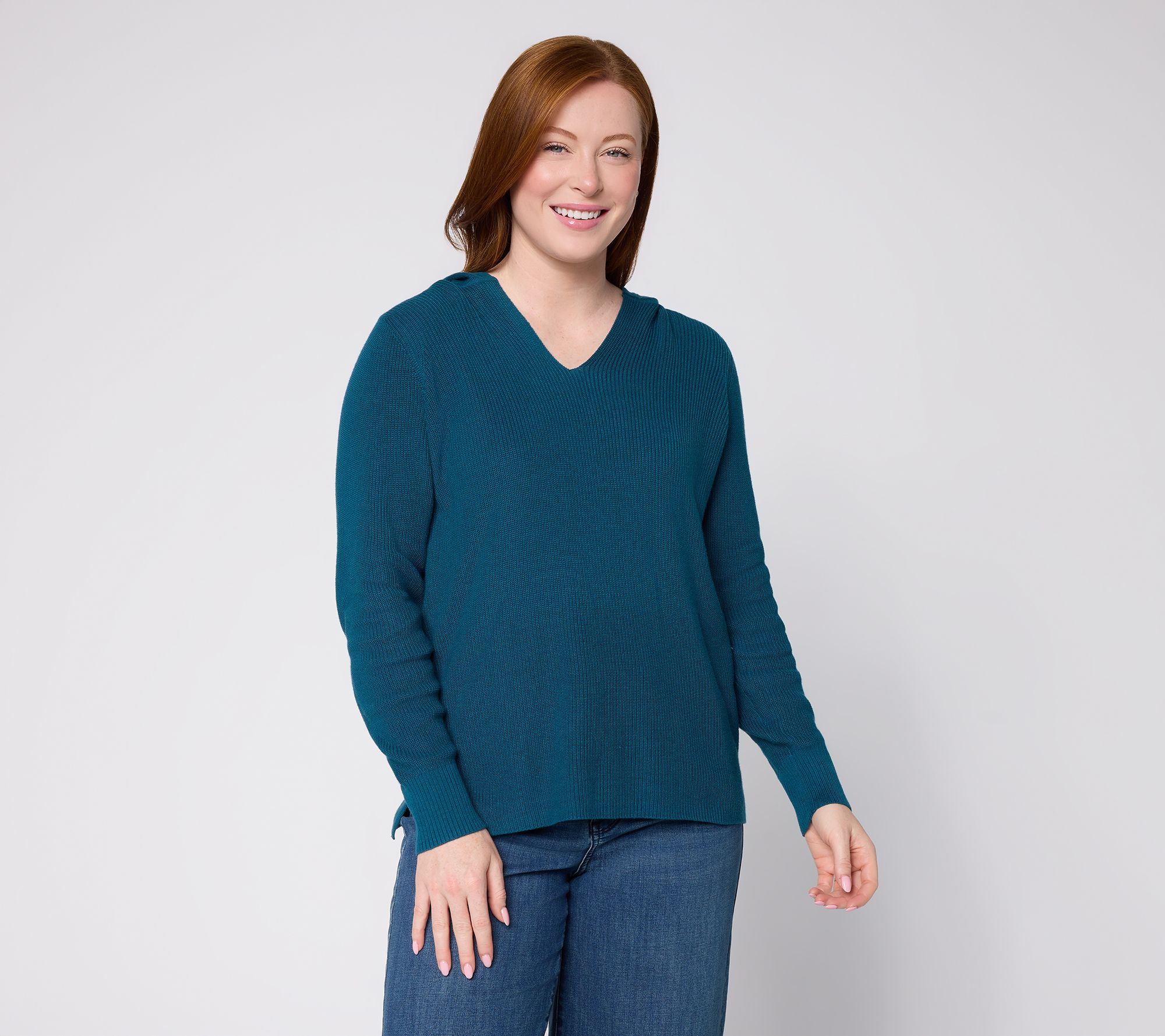 Belle by Kim Gravel Shaker Knit Sweater with Jersey Hood