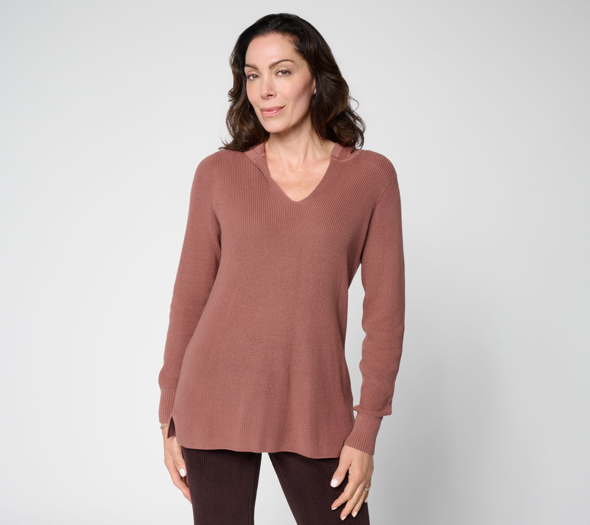 Belle by Kim Gravel Shaker Knit Sweater with Jersey Hood