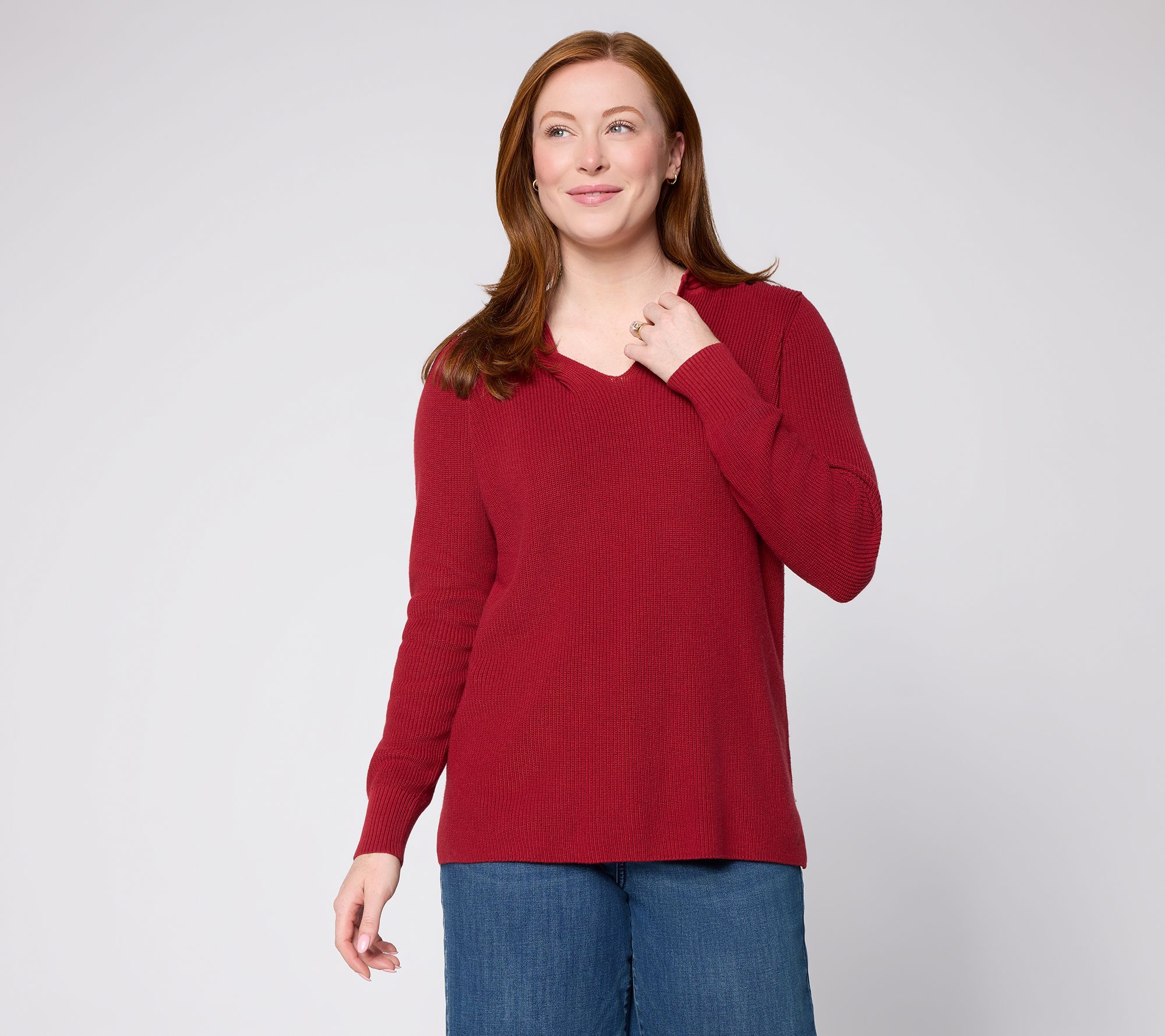Belle by Kim Gravel Shaker Knit Sweater with Jersey Hood