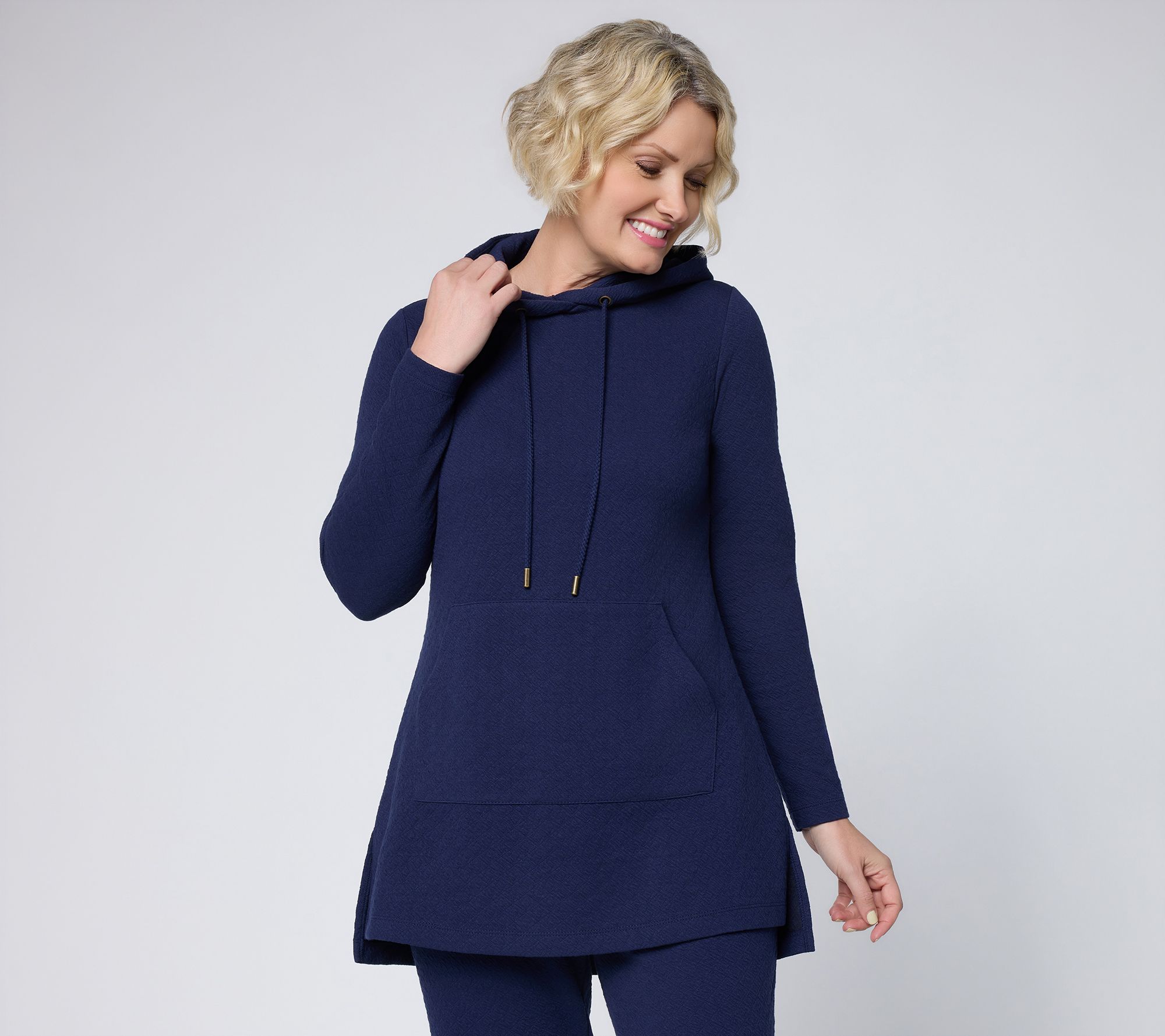 Joan Rivers Petite Jacquard Tunic Length Hoodie Knit Top