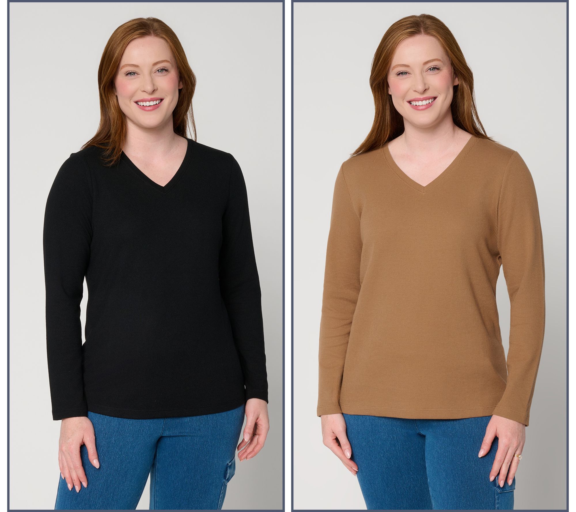 Denim & Co. Essentials Heavenly Jersey & Waffle Knit 2-Pack Tops