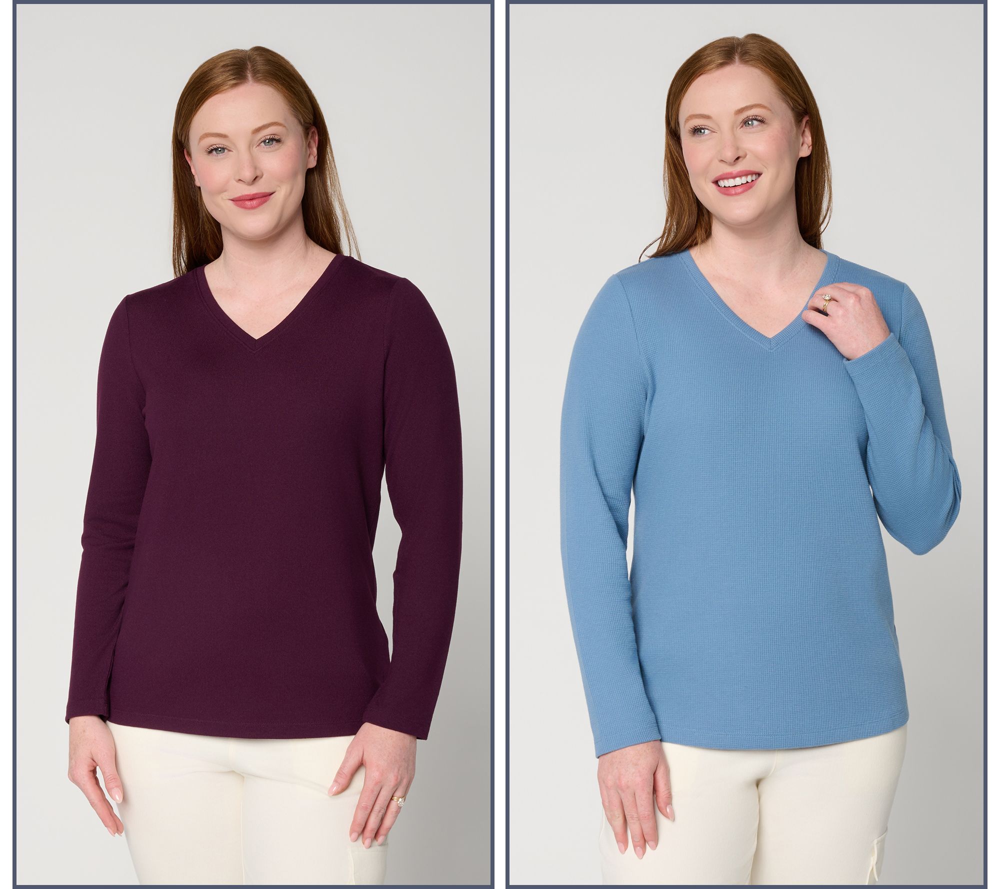 Denim & Co. Essentials Heavenly Jersey & Waffle Knit 2-Pack Tops